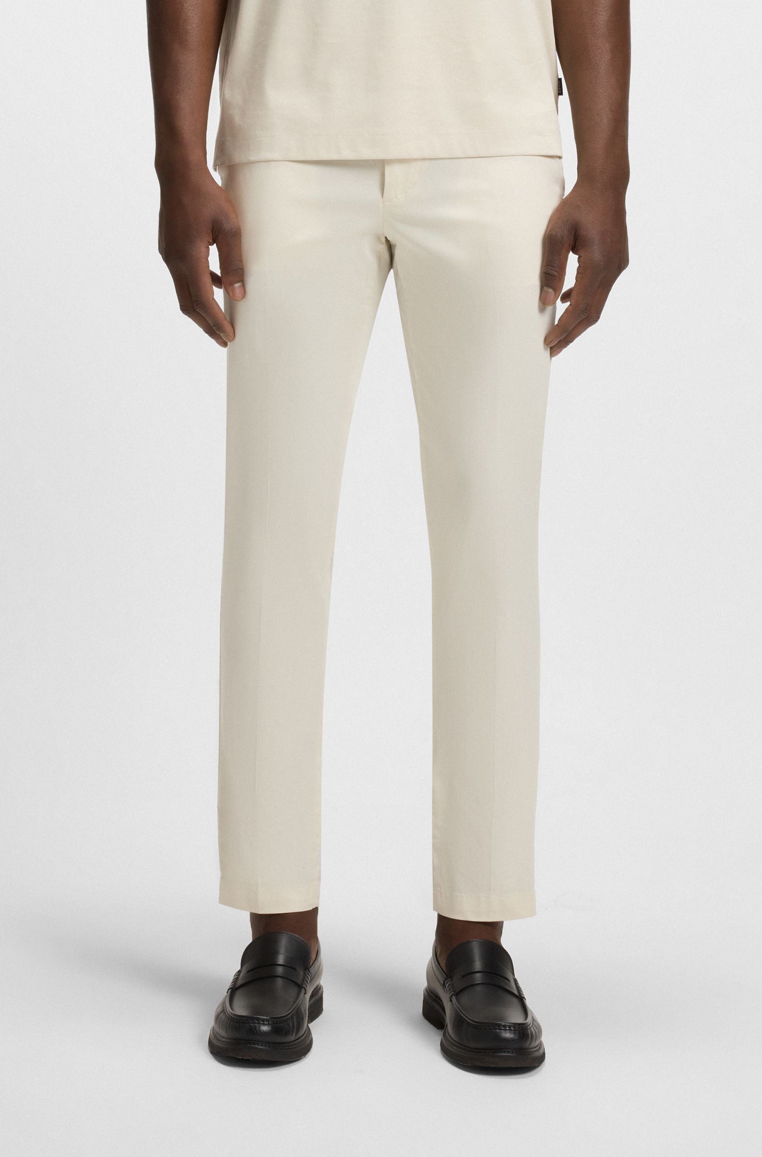 【BOSS博斯】棉质混纺修身缎面长裤