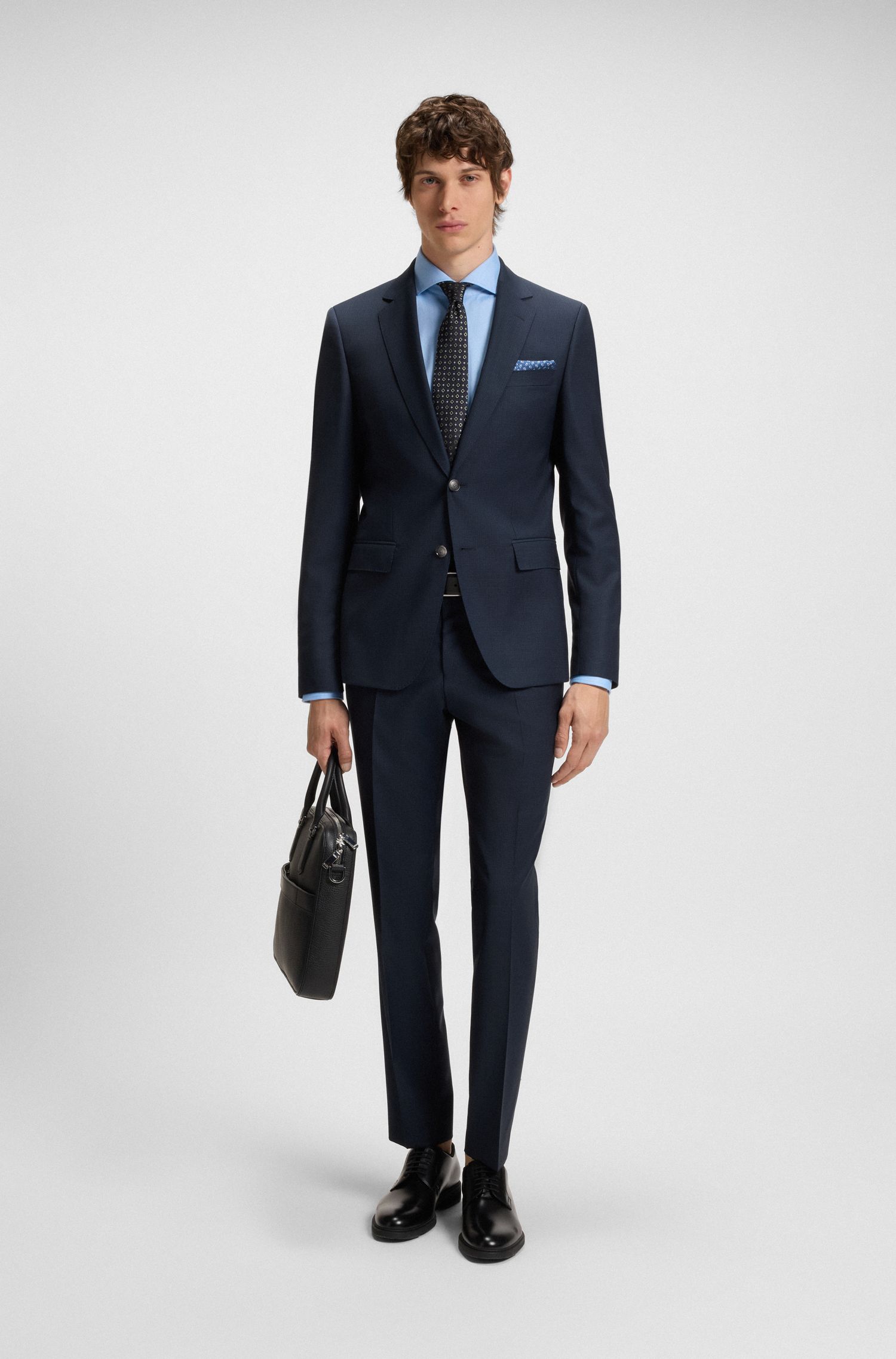 【BOSS博斯】微图案羊毛修身西装