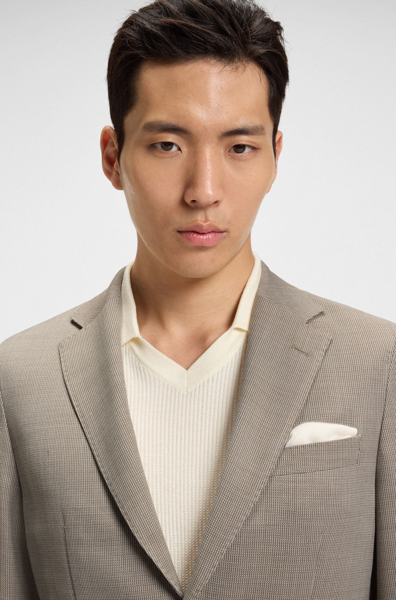 【BOSS博斯】羊毛真丝混纺修身版西装