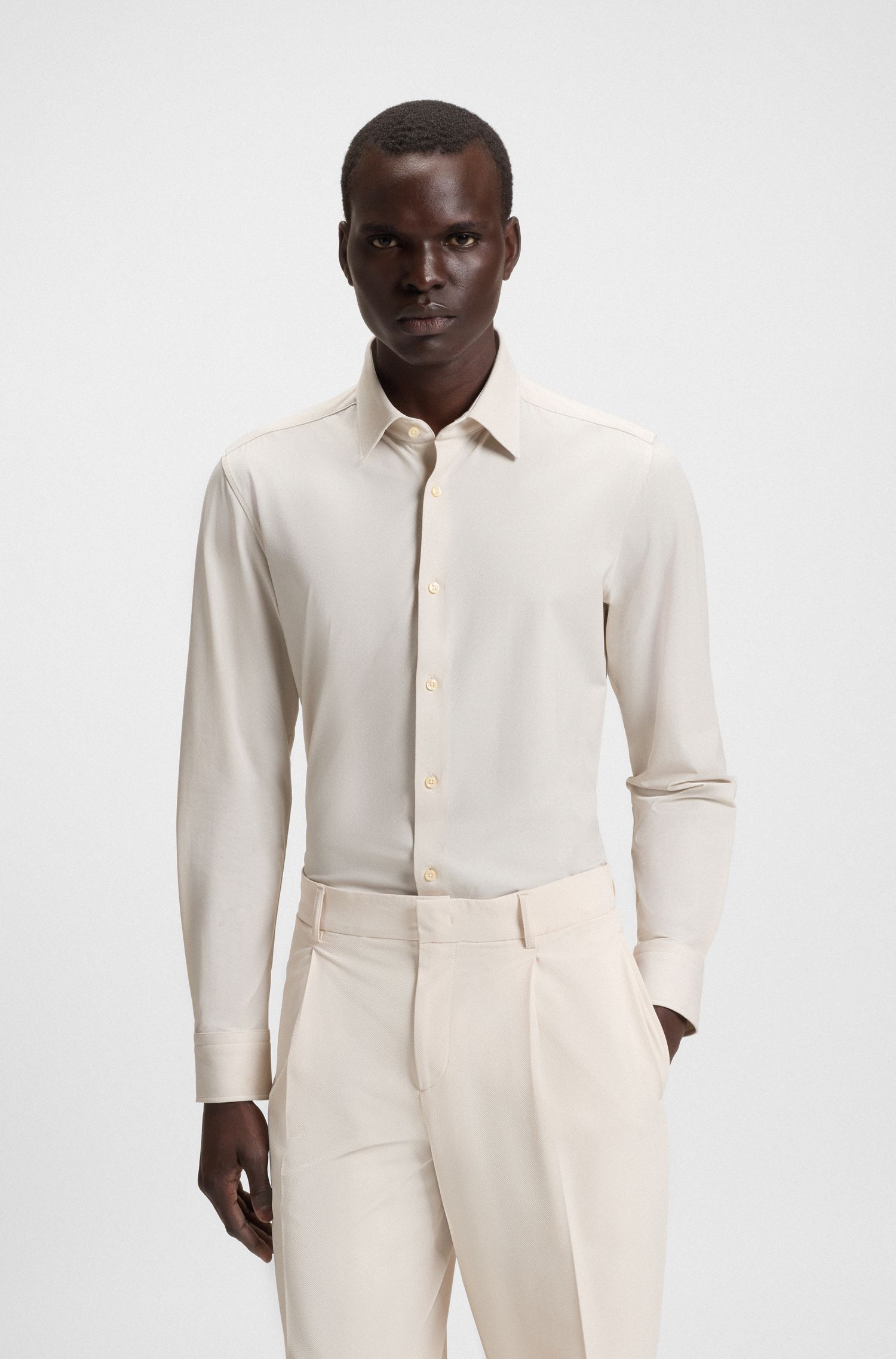 【BOSS博斯】印花弹力斜纹面料修身衬衫