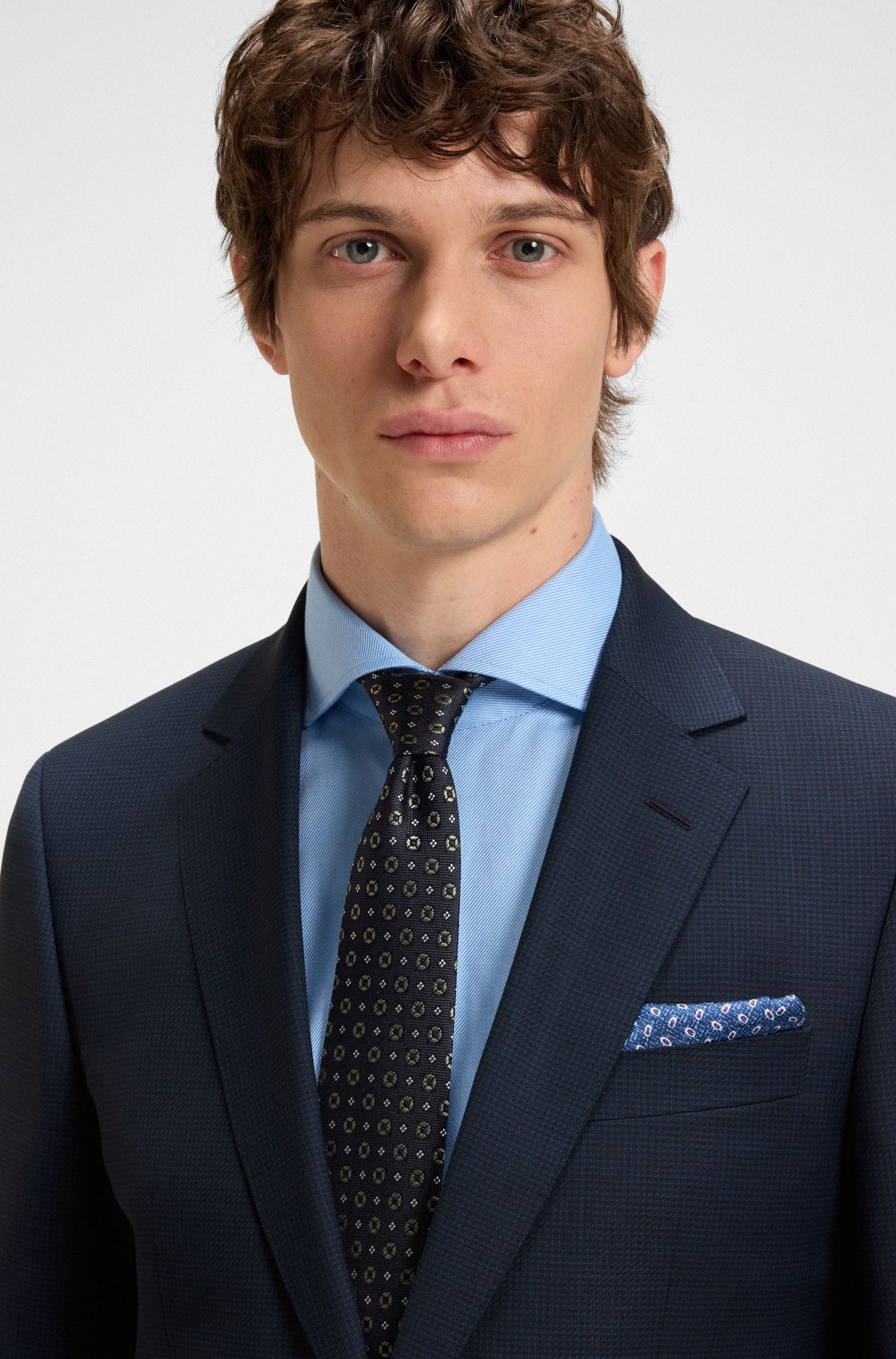 【BOSS博斯】微图案羊毛修身西装