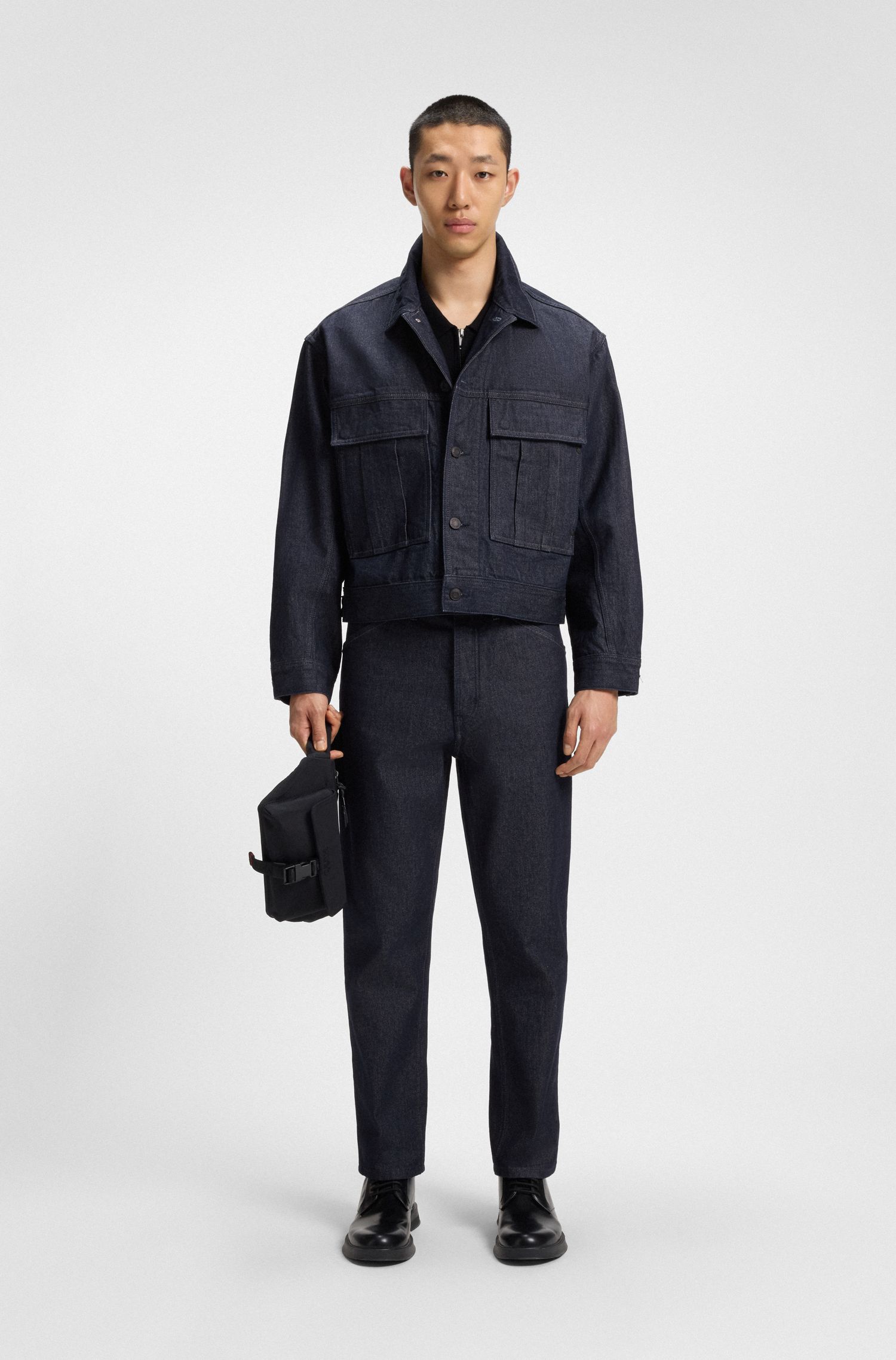 【HUGO雨果】深蓝色日式牛仔布宽松版夹克