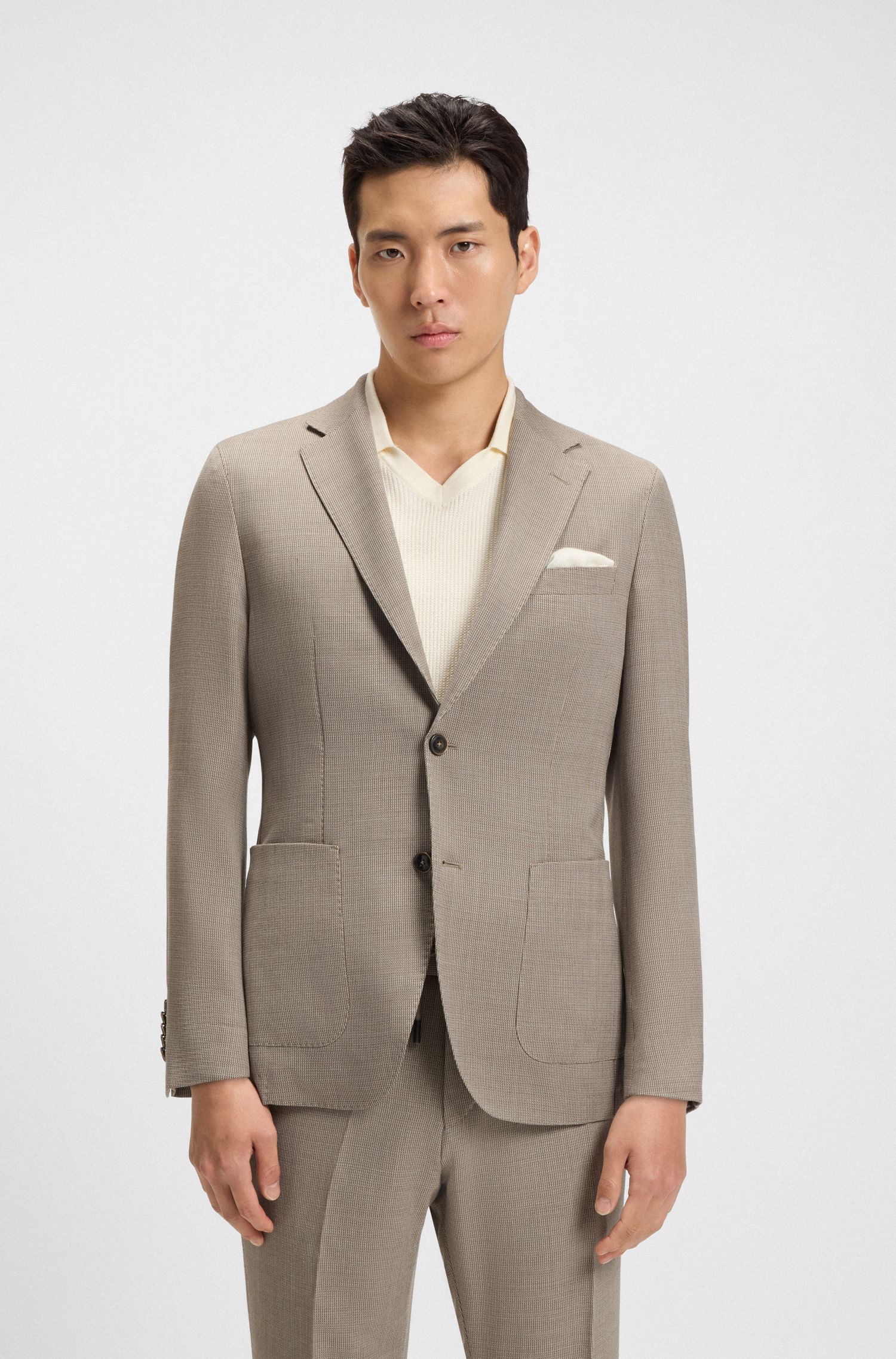 【BOSS博斯】羊毛真丝混纺修身版西装