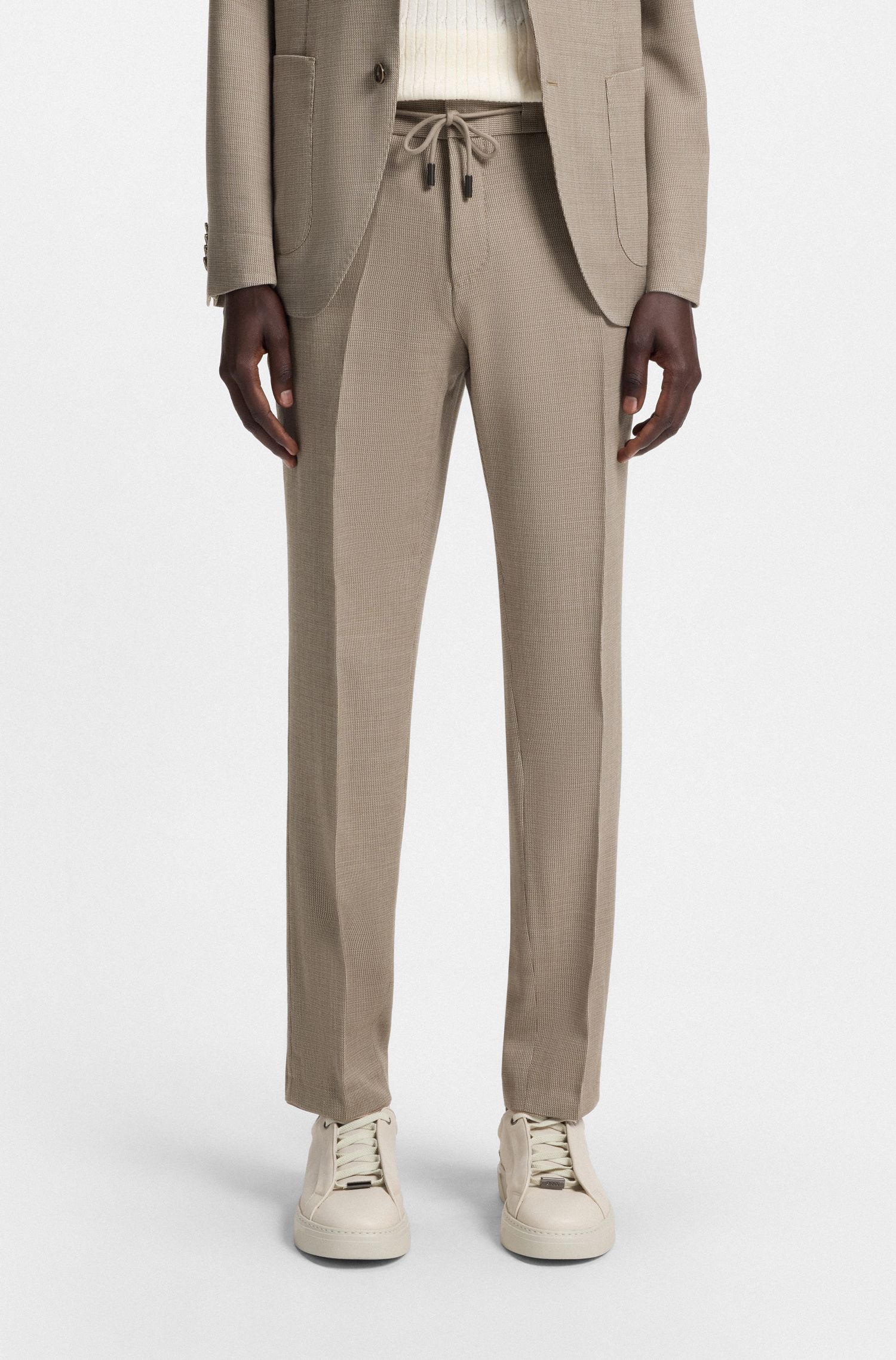 【BOSS博斯】修身版型微图案羊毛和真丝长裤