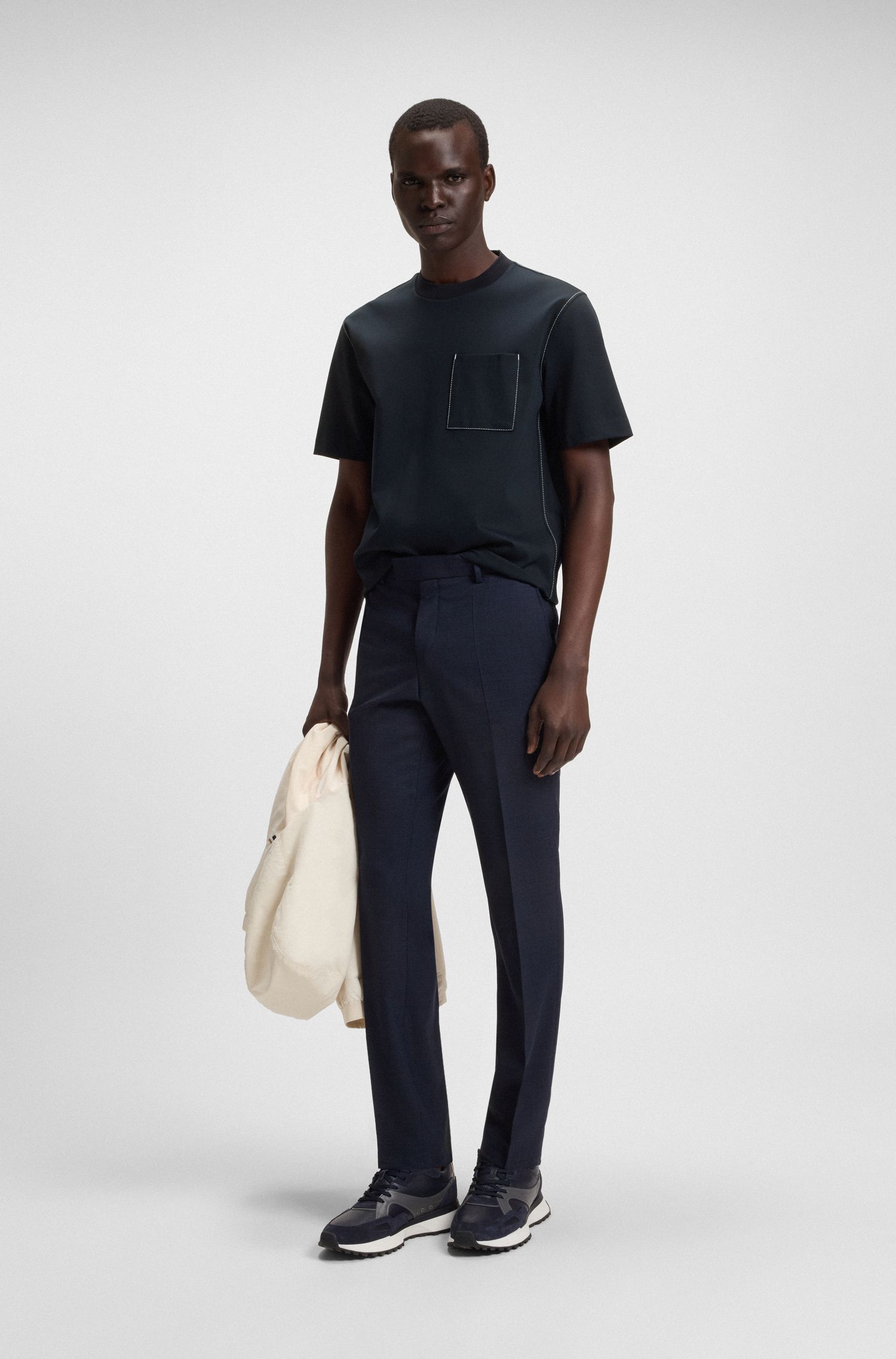 【BOSS博斯】摔花皮革运动鞋