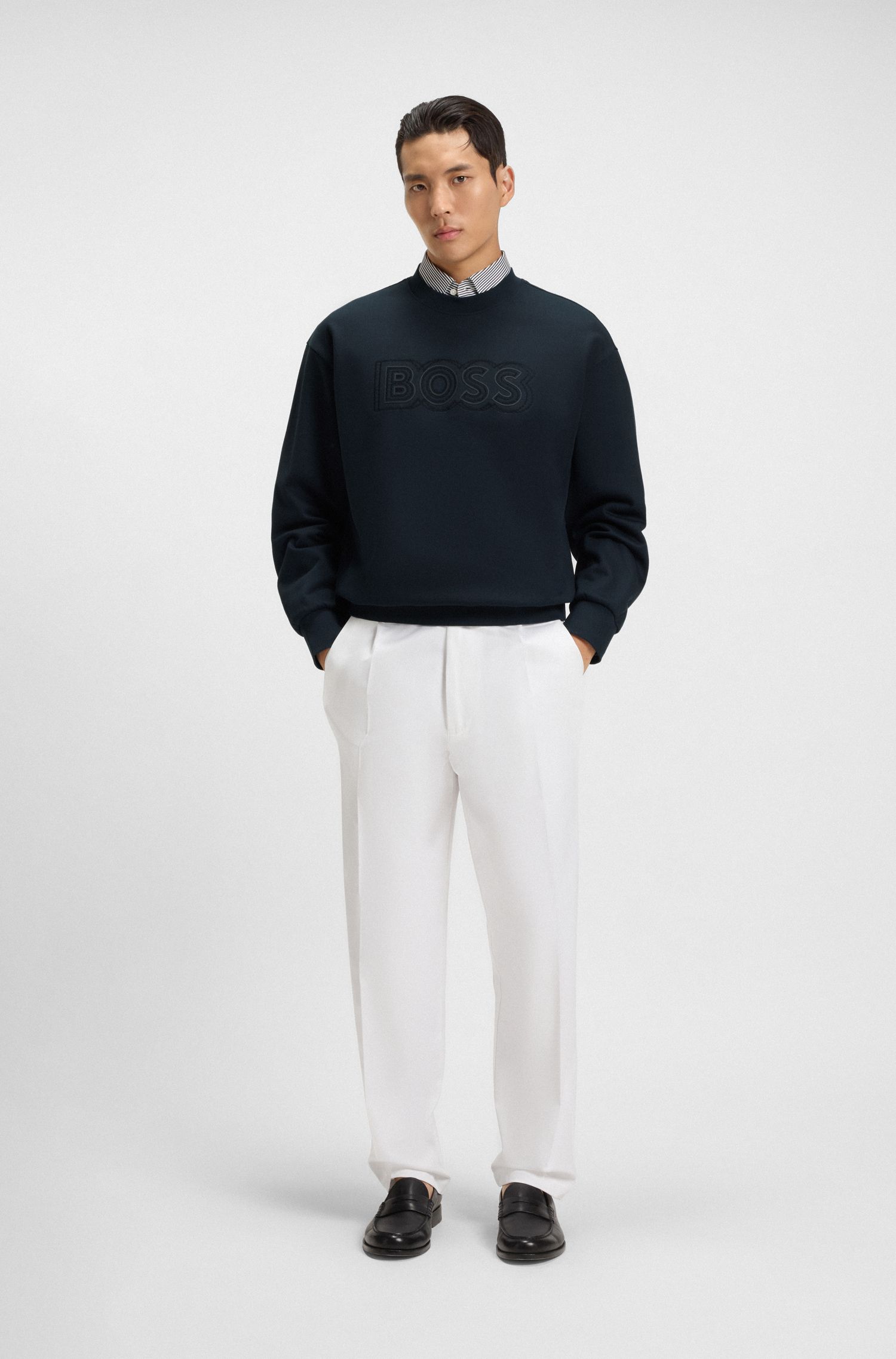 【BOSS博斯】徽标艺术风图案棉质毛圈布运动衫