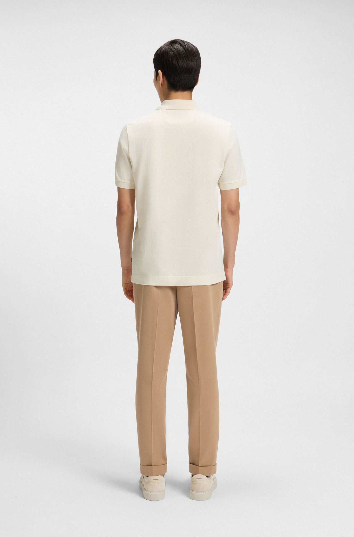 【BOSS博斯】丝光处理棉和真丝混纺提花面料 Polo 衫