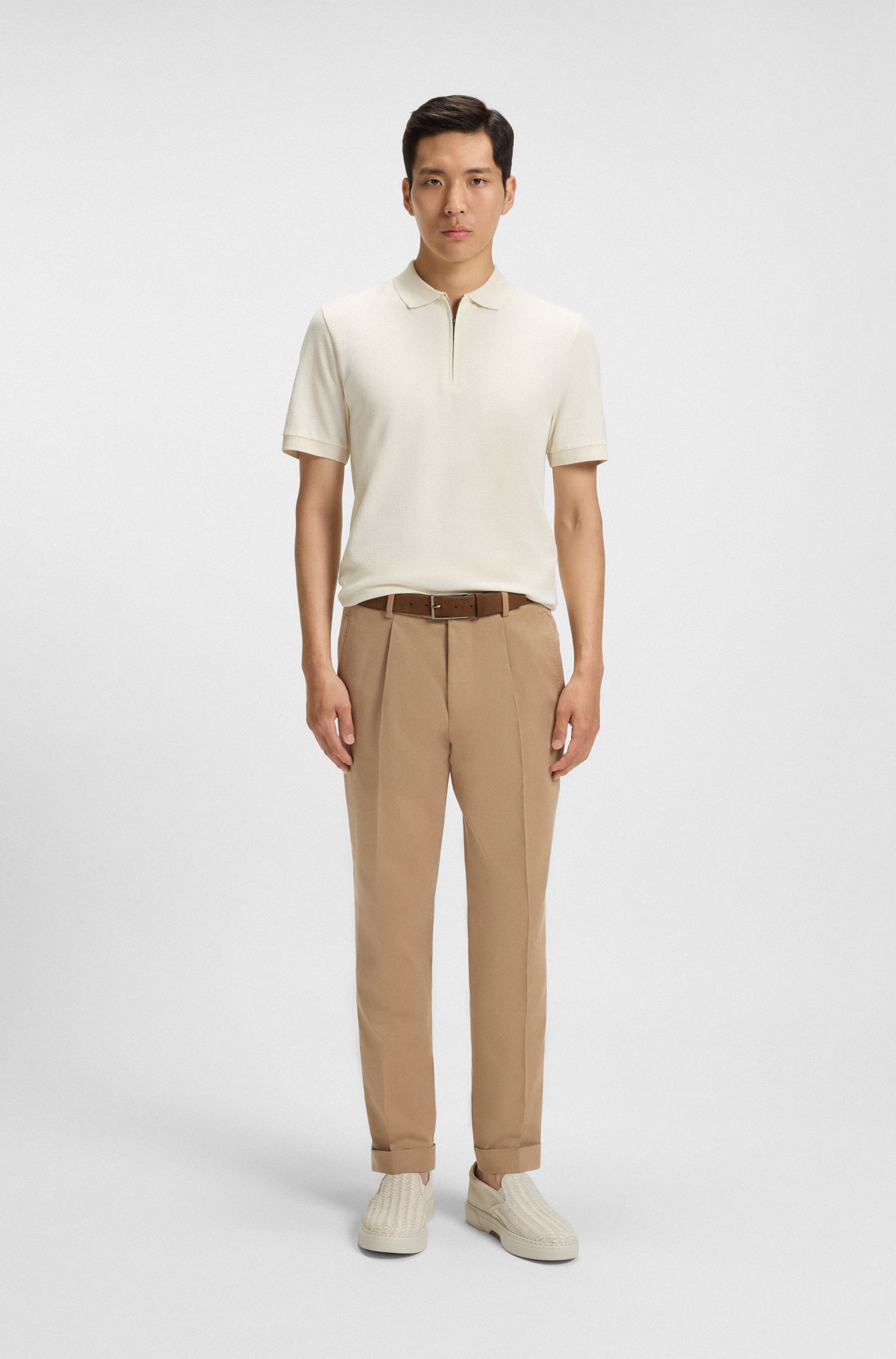 【BOSS博斯】丝光处理棉和真丝混纺提花面料 Polo 衫