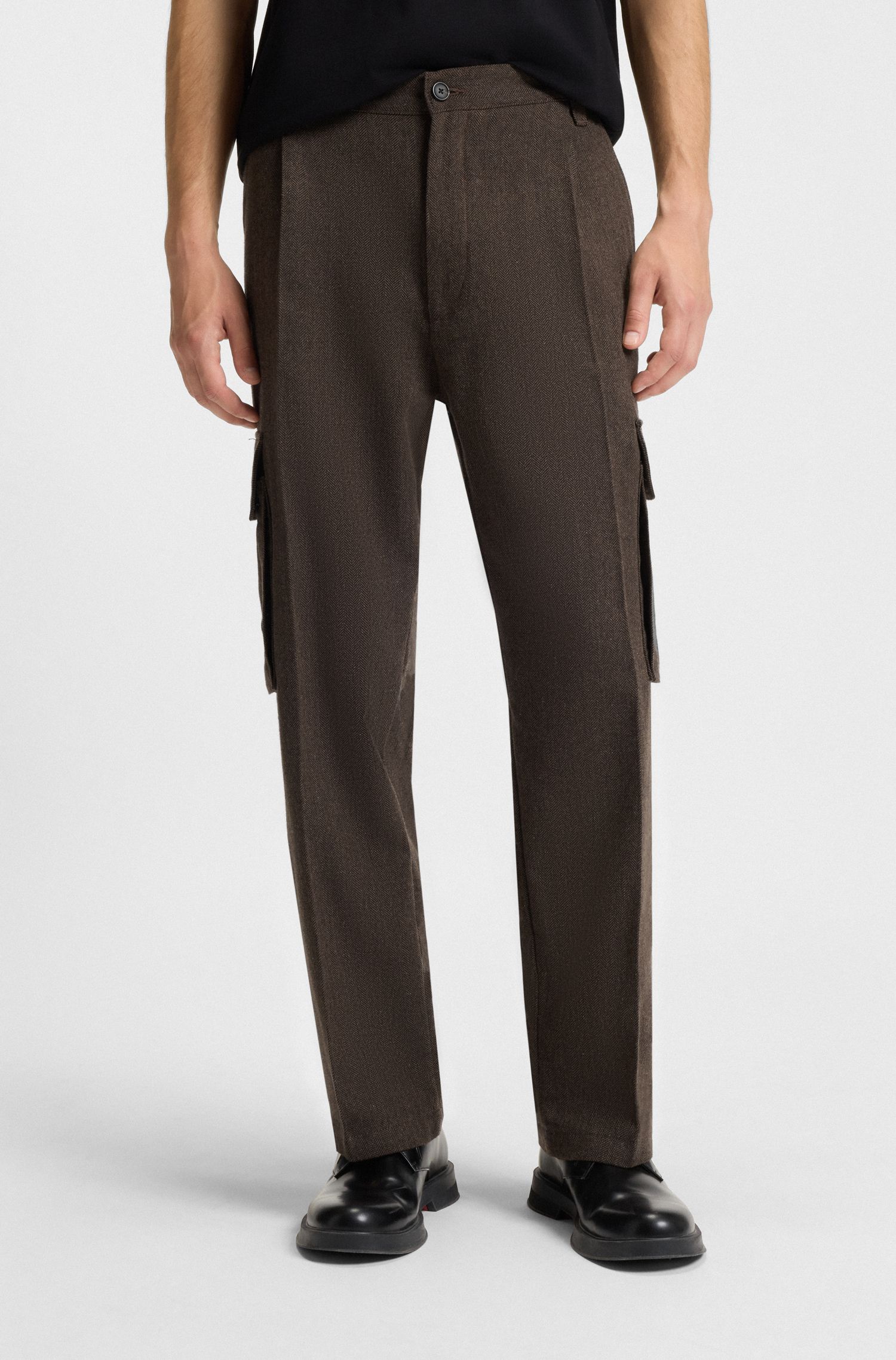 【HUGO雨果】人字纹面料修身工装长裤