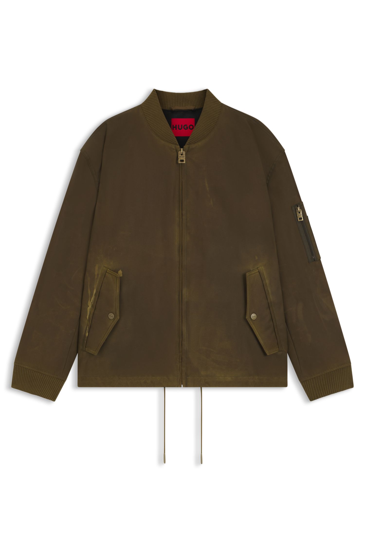【HUGO雨果】可调节下摆打蜡棉质飞行员夹克