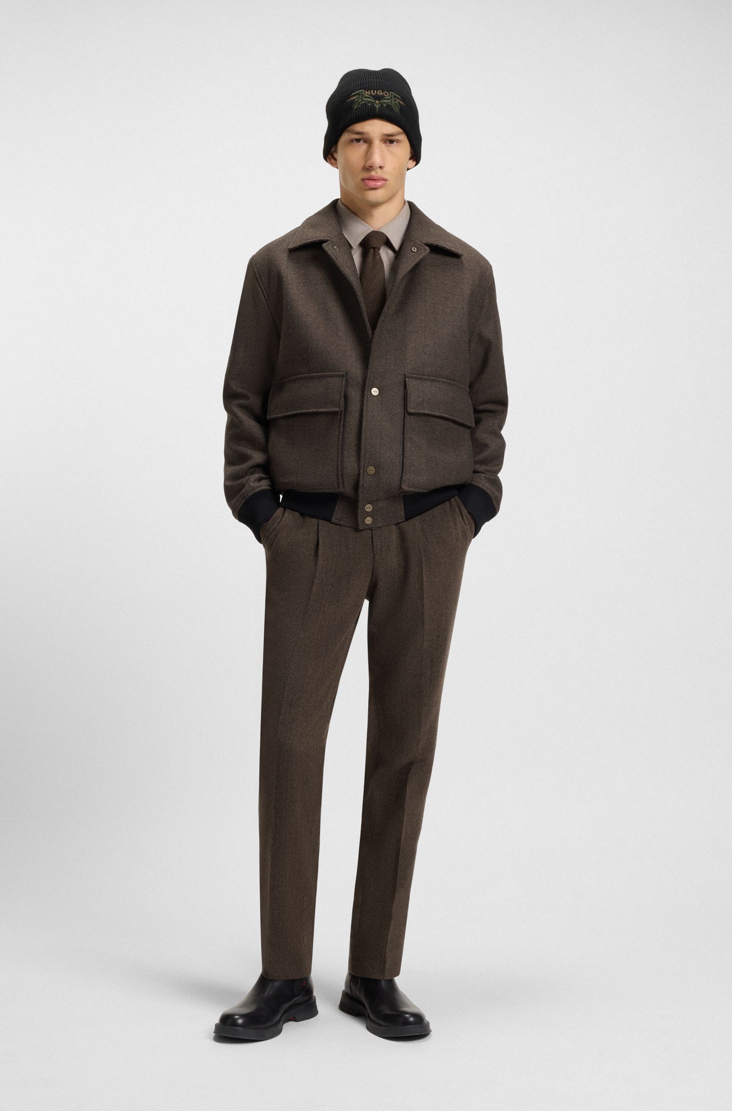 【HUGO雨果】人字纹面料宽松夹克