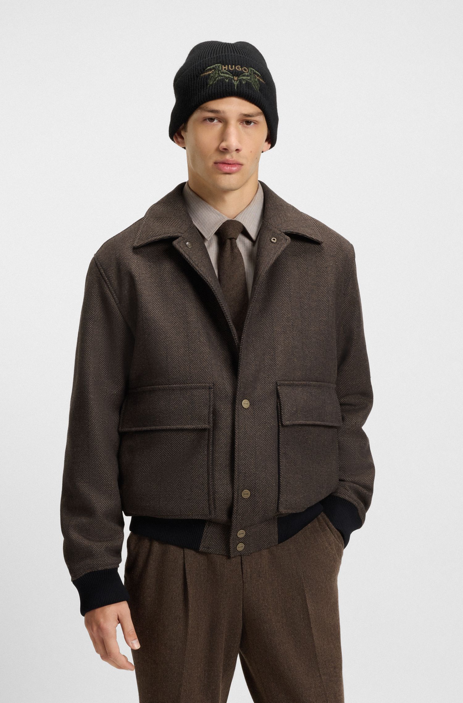 【HUGO雨果】人字纹面料宽松夹克