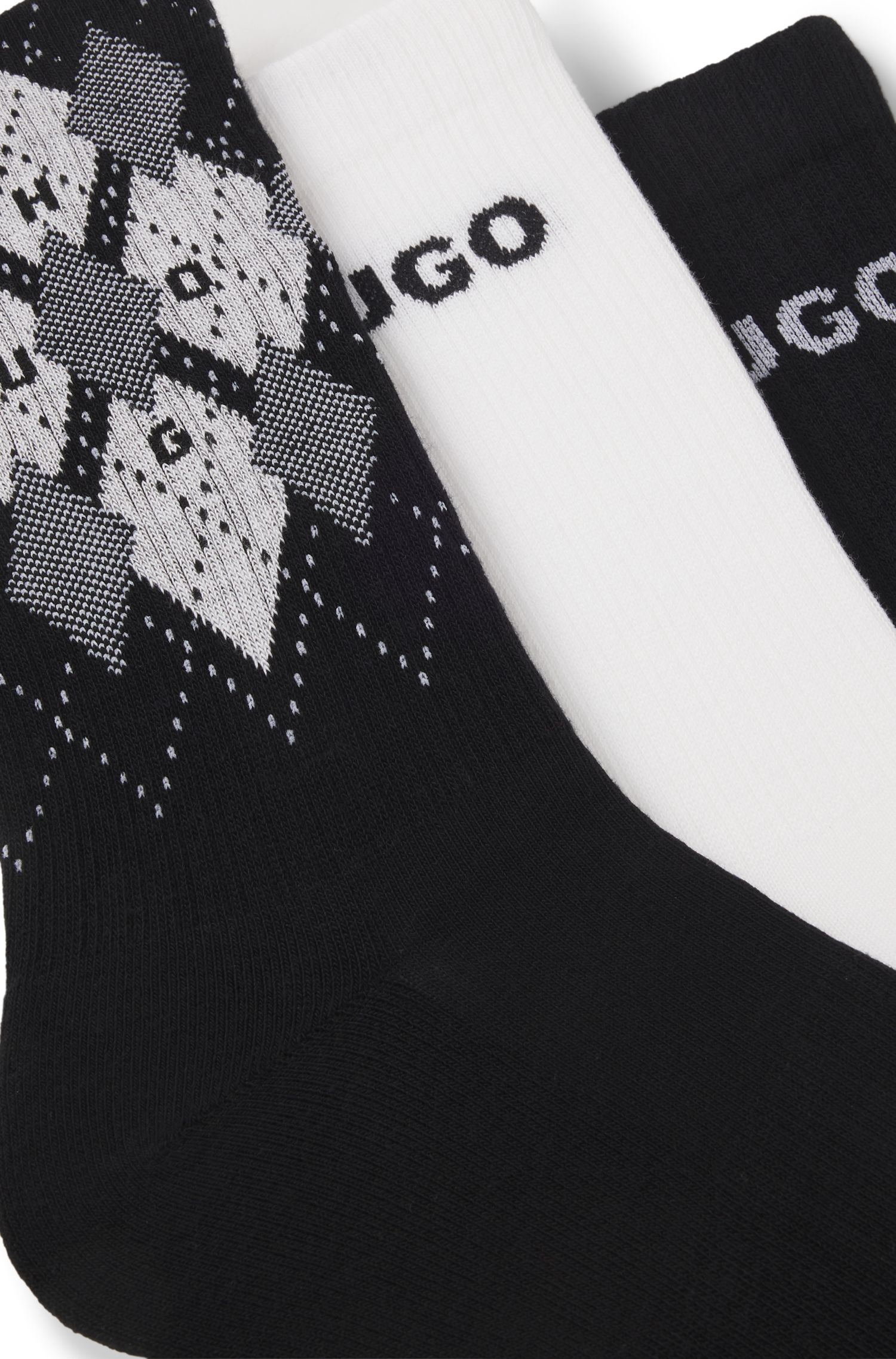 【HUGO雨果】棉质混纺面料短袜三双装