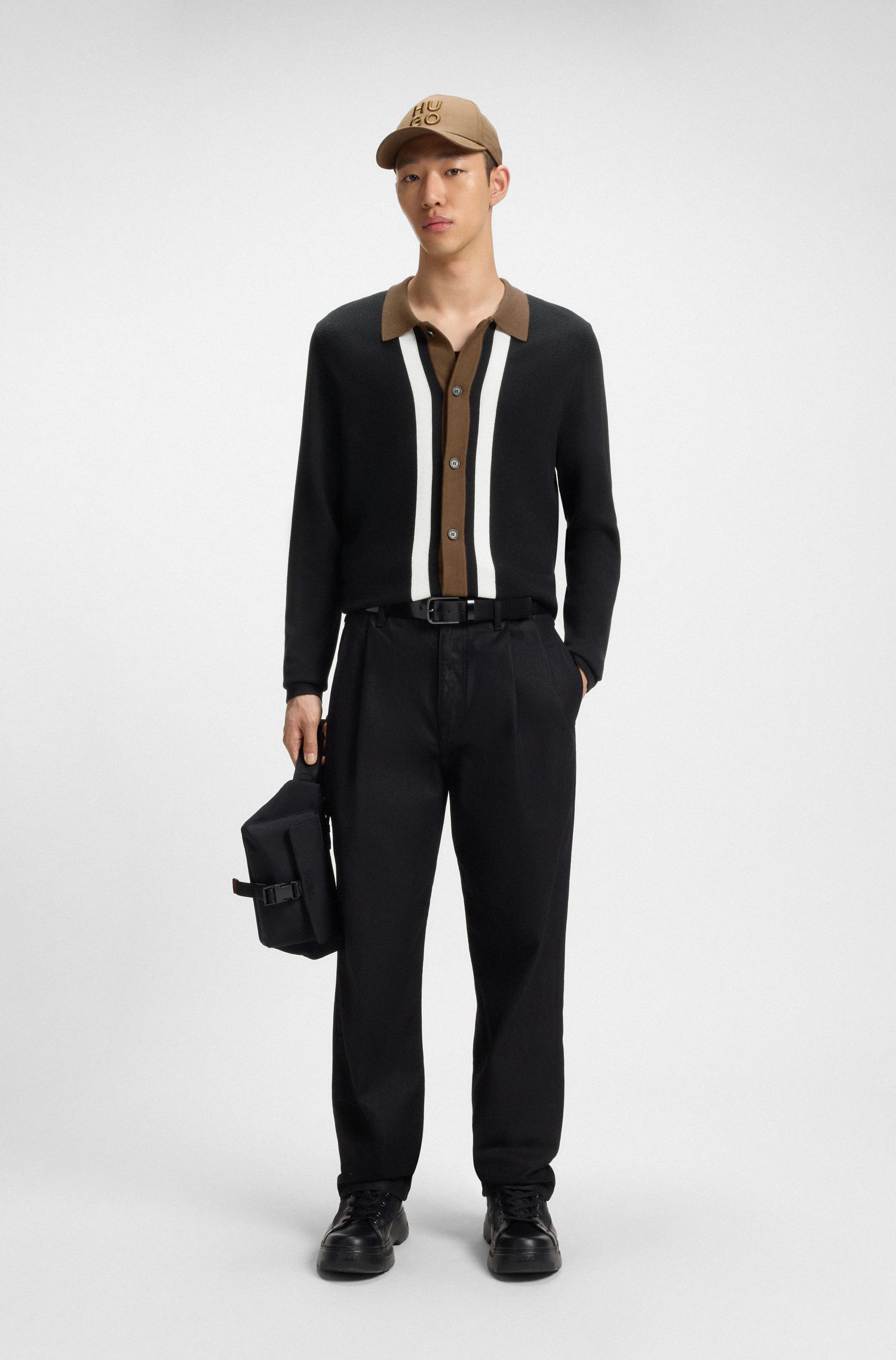 【HUGO雨果】撞色条纹的系扣式毛衣