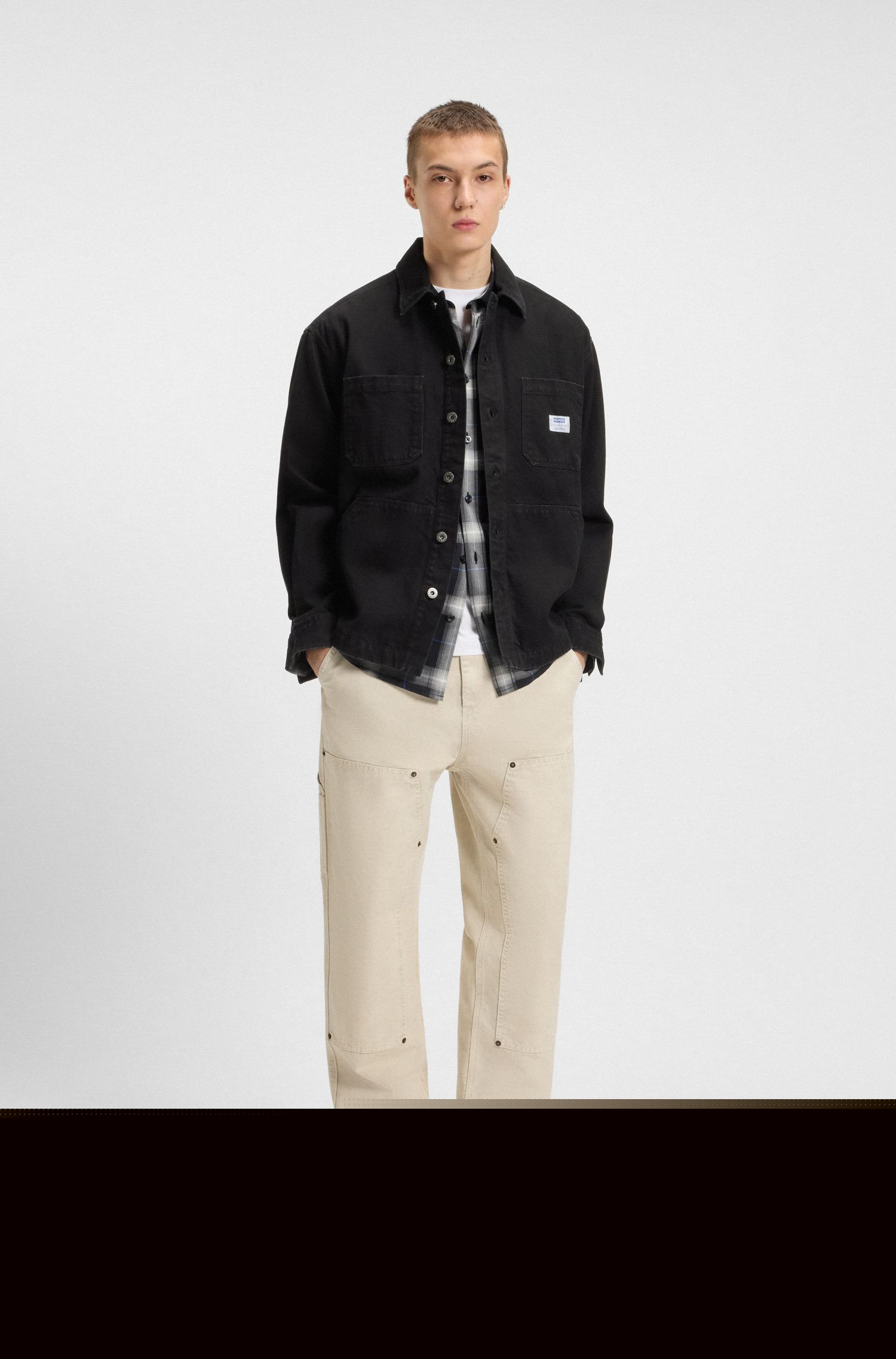 【HUGO雨果】黑色硬质牛仔布宽松版型外套衬衫