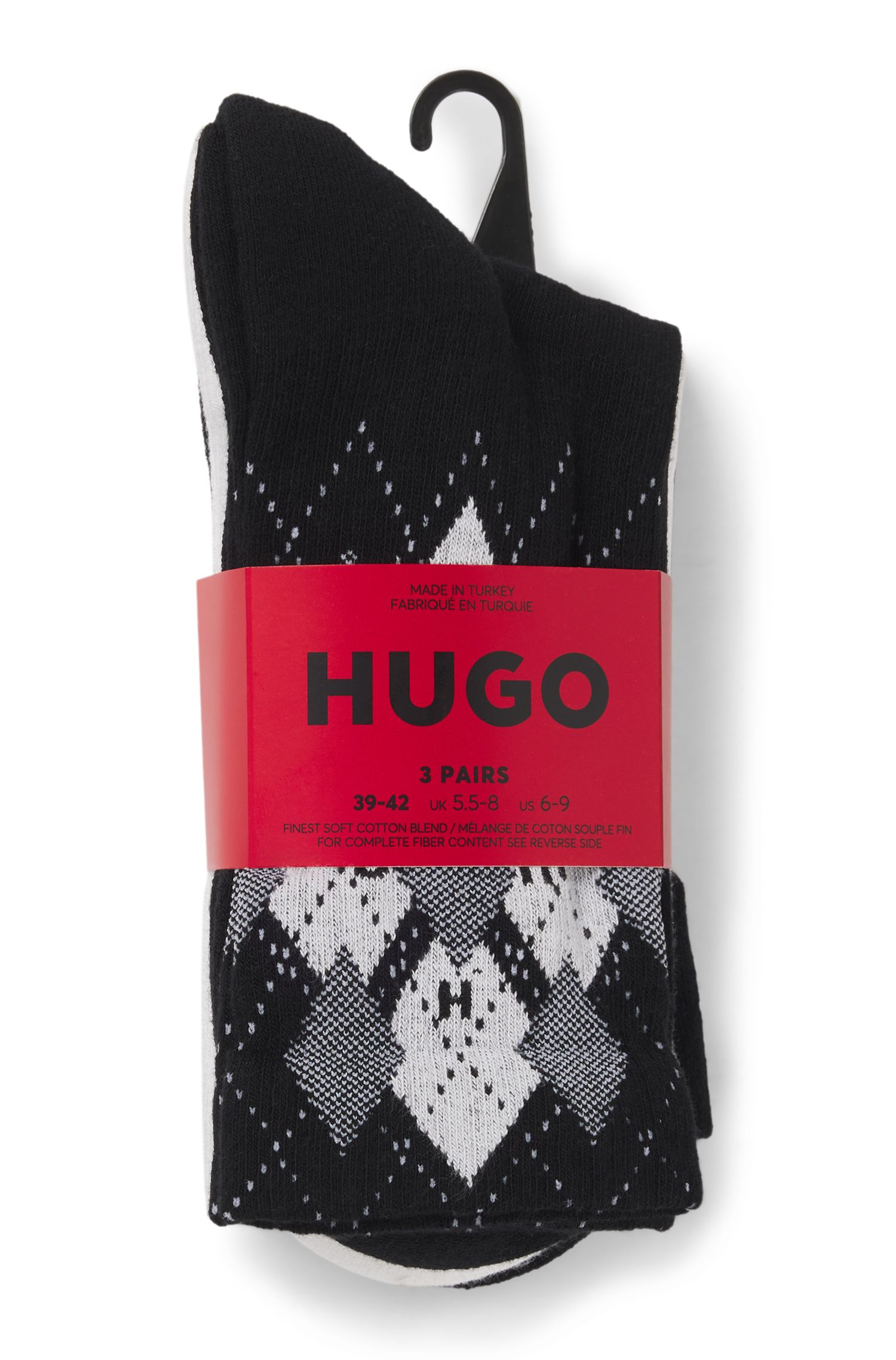 【HUGO雨果】棉质混纺面料短袜三双装