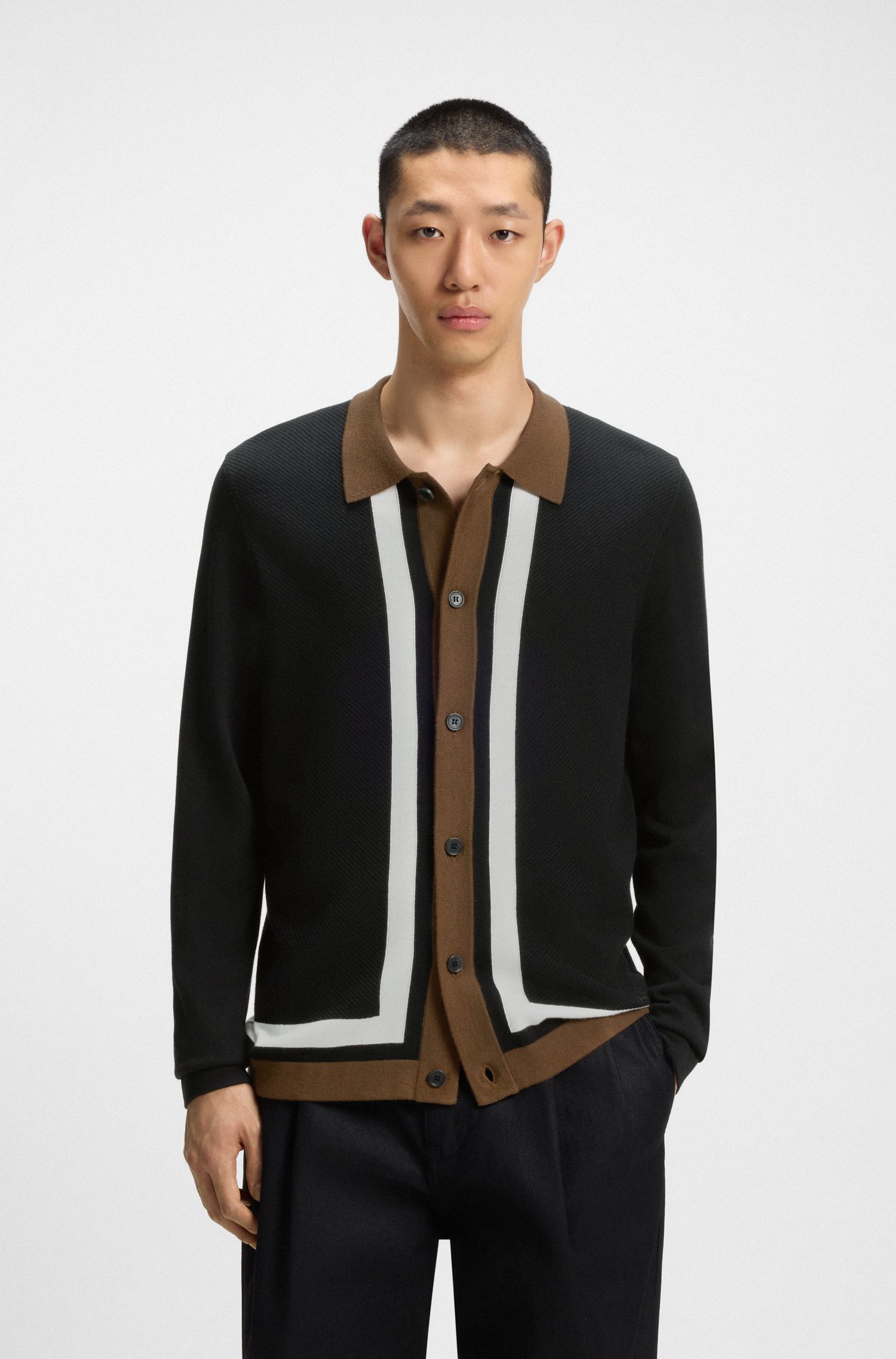 【HUGO雨果】撞色条纹的系扣式毛衣