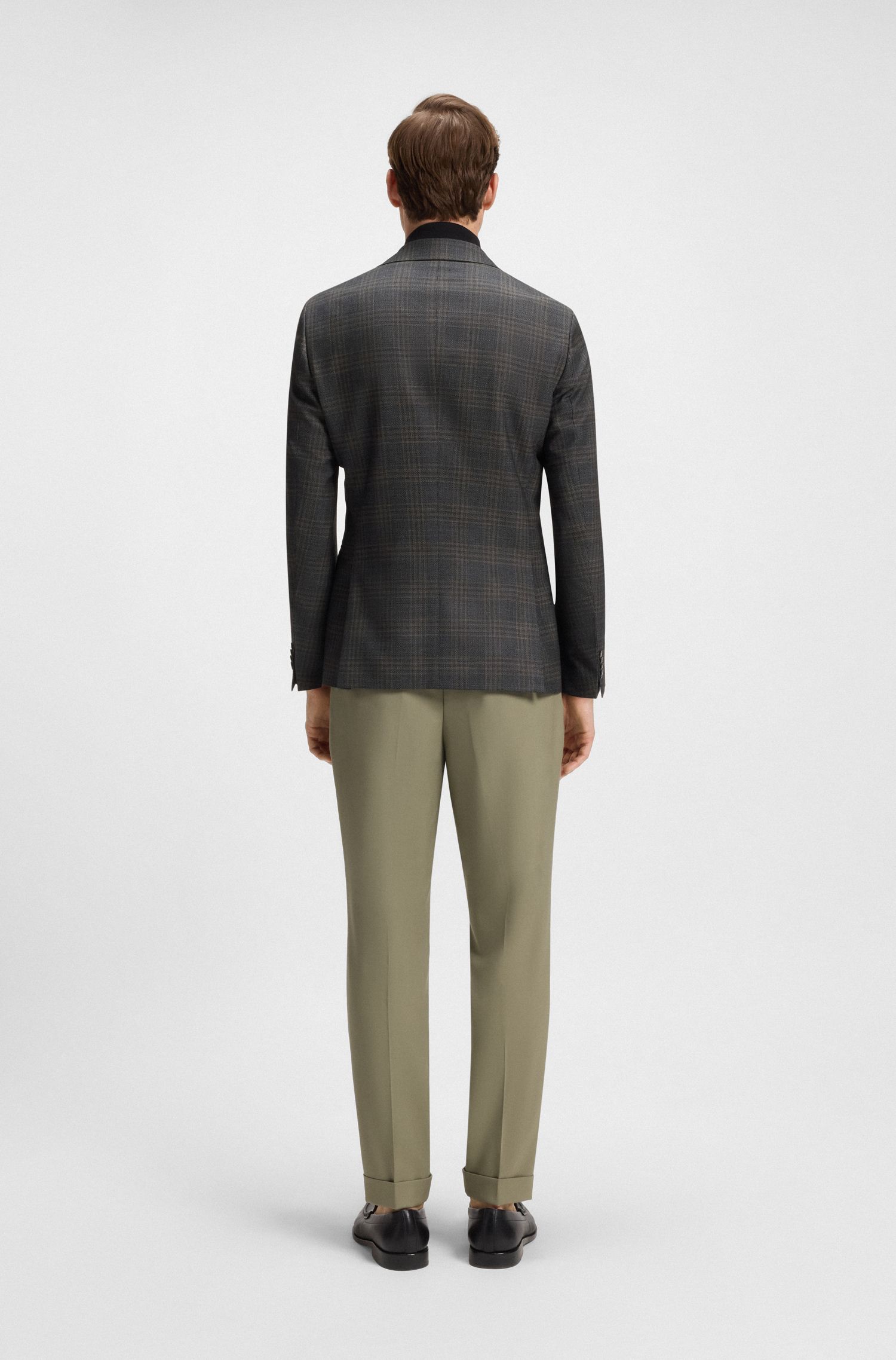 【BOSS博斯】格纹羊毛修身轻薄运动夹克衫