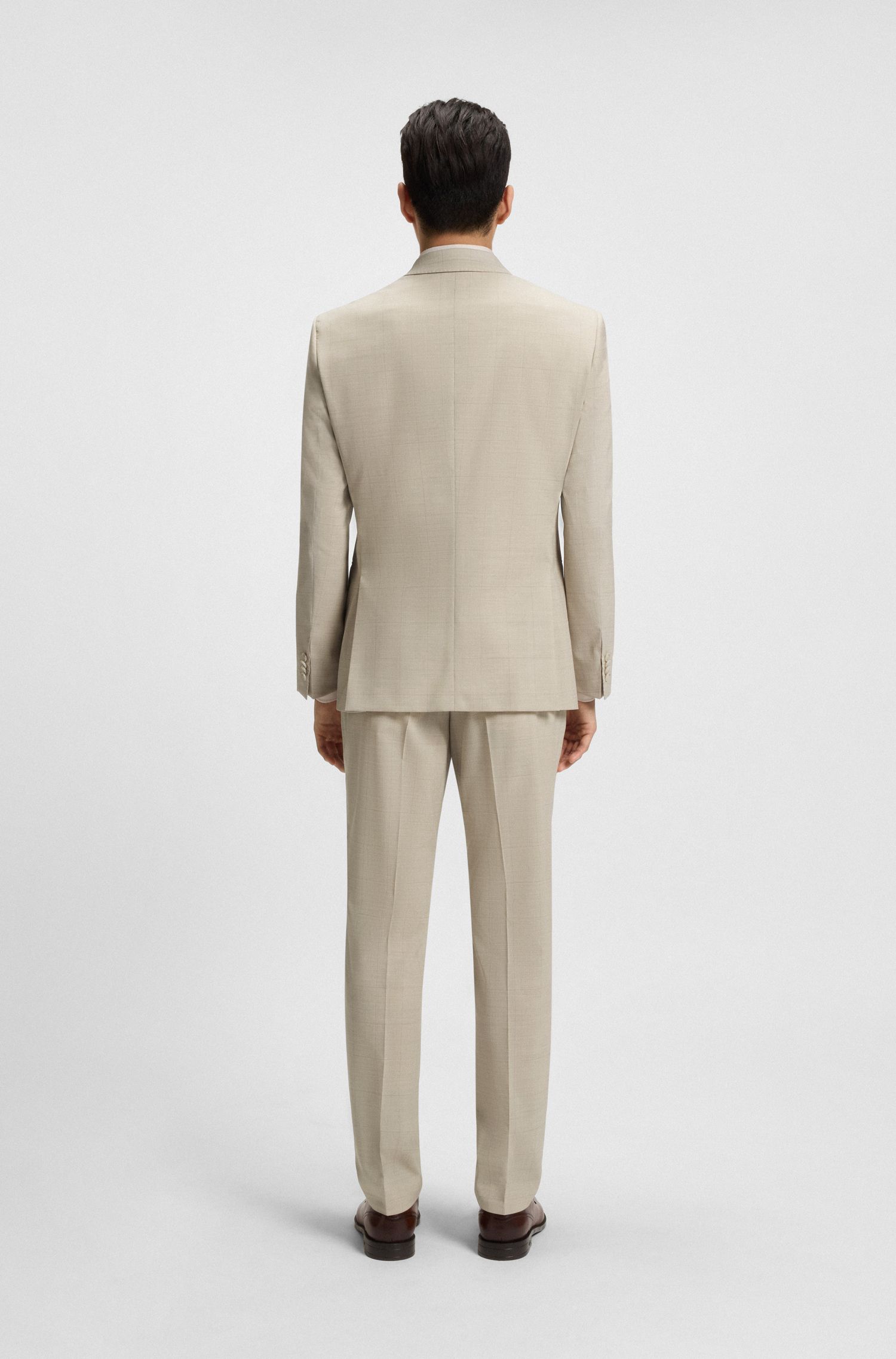 【BOSS博斯】格纹弹力羊毛修身西装