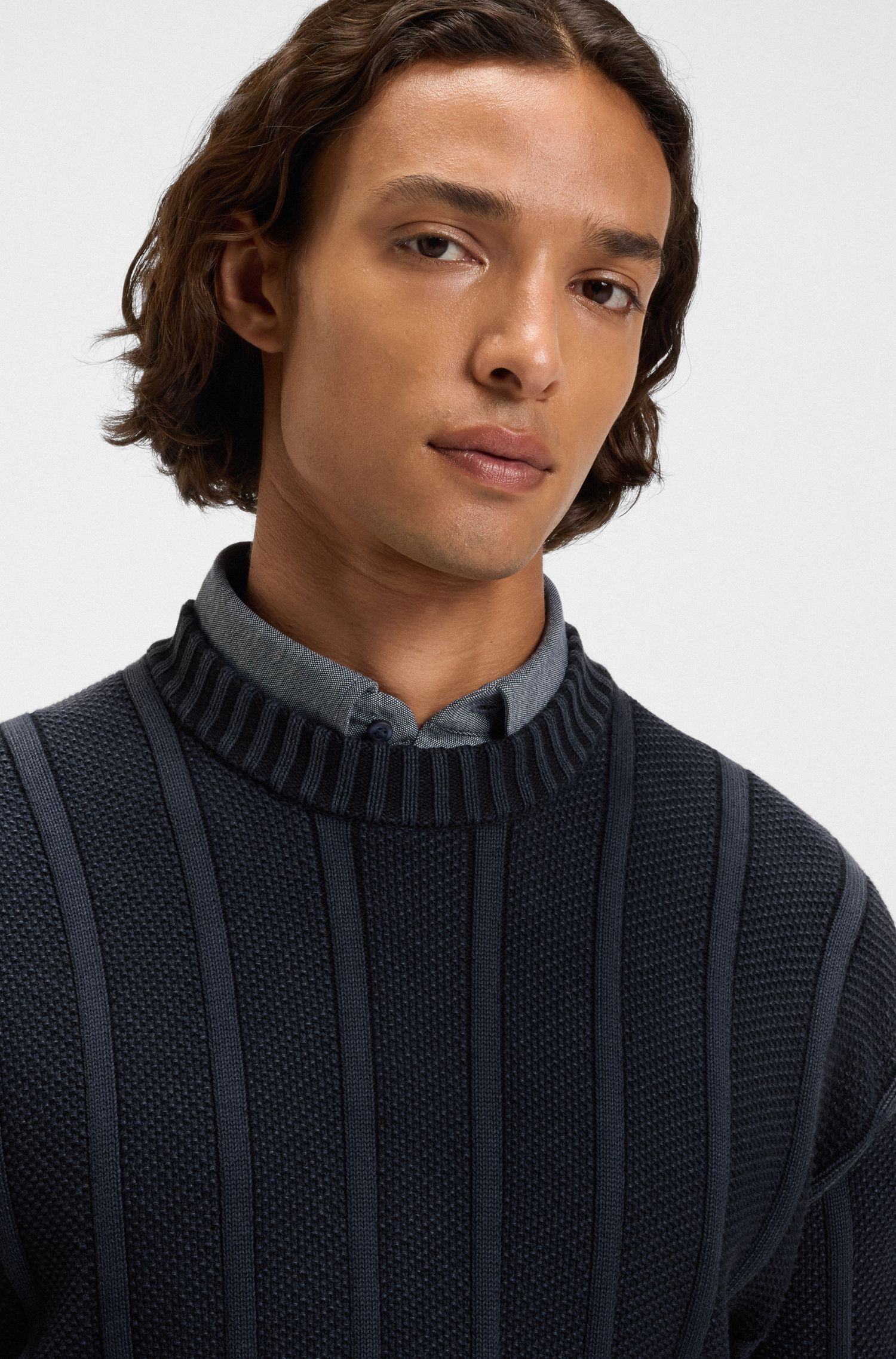 【BOSS博斯】罗纹和 Ricecorn 结构棉质毛衣