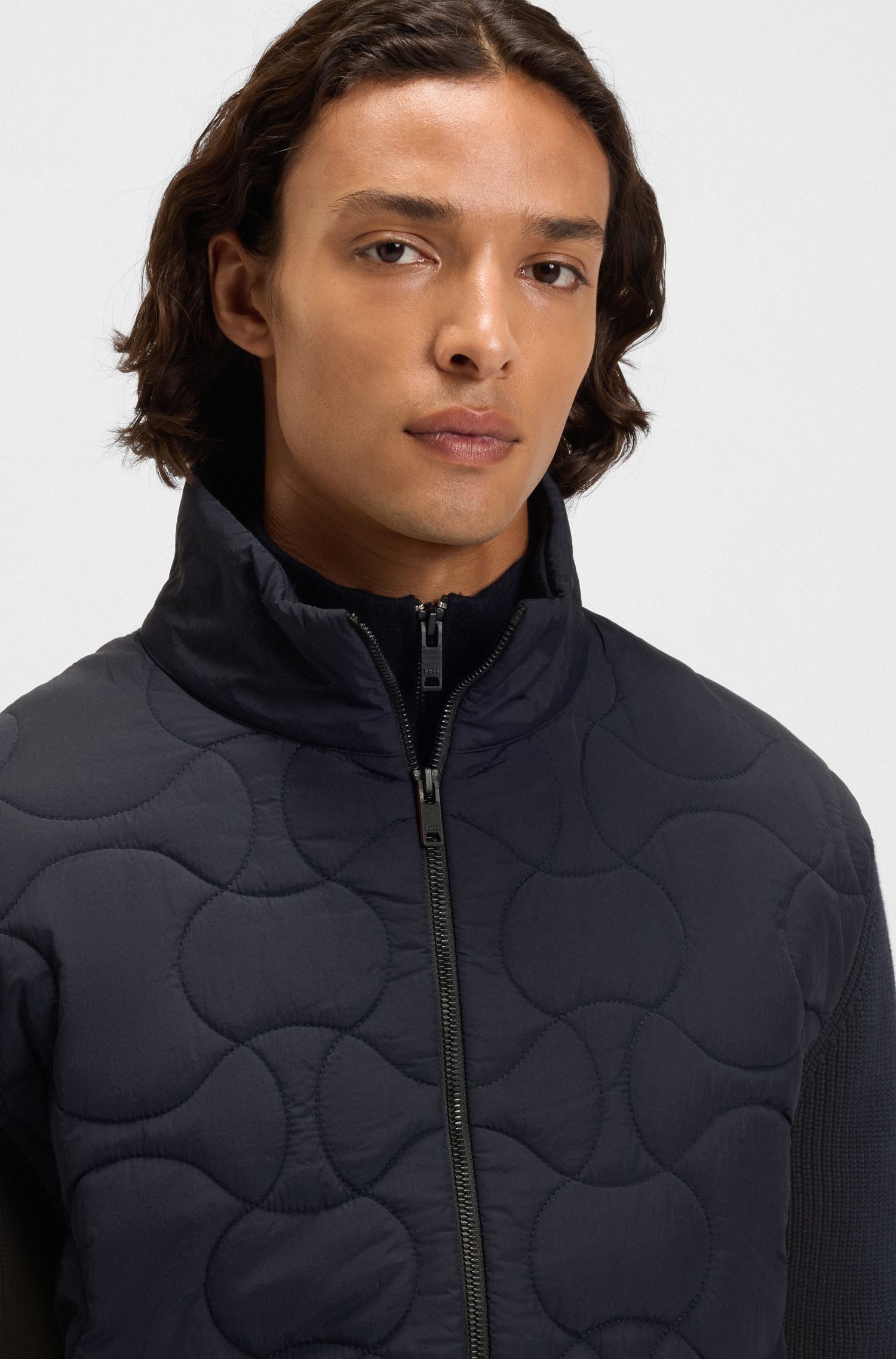 【BOSS博斯】棉质混纺衣袖和背面夹棉夹克