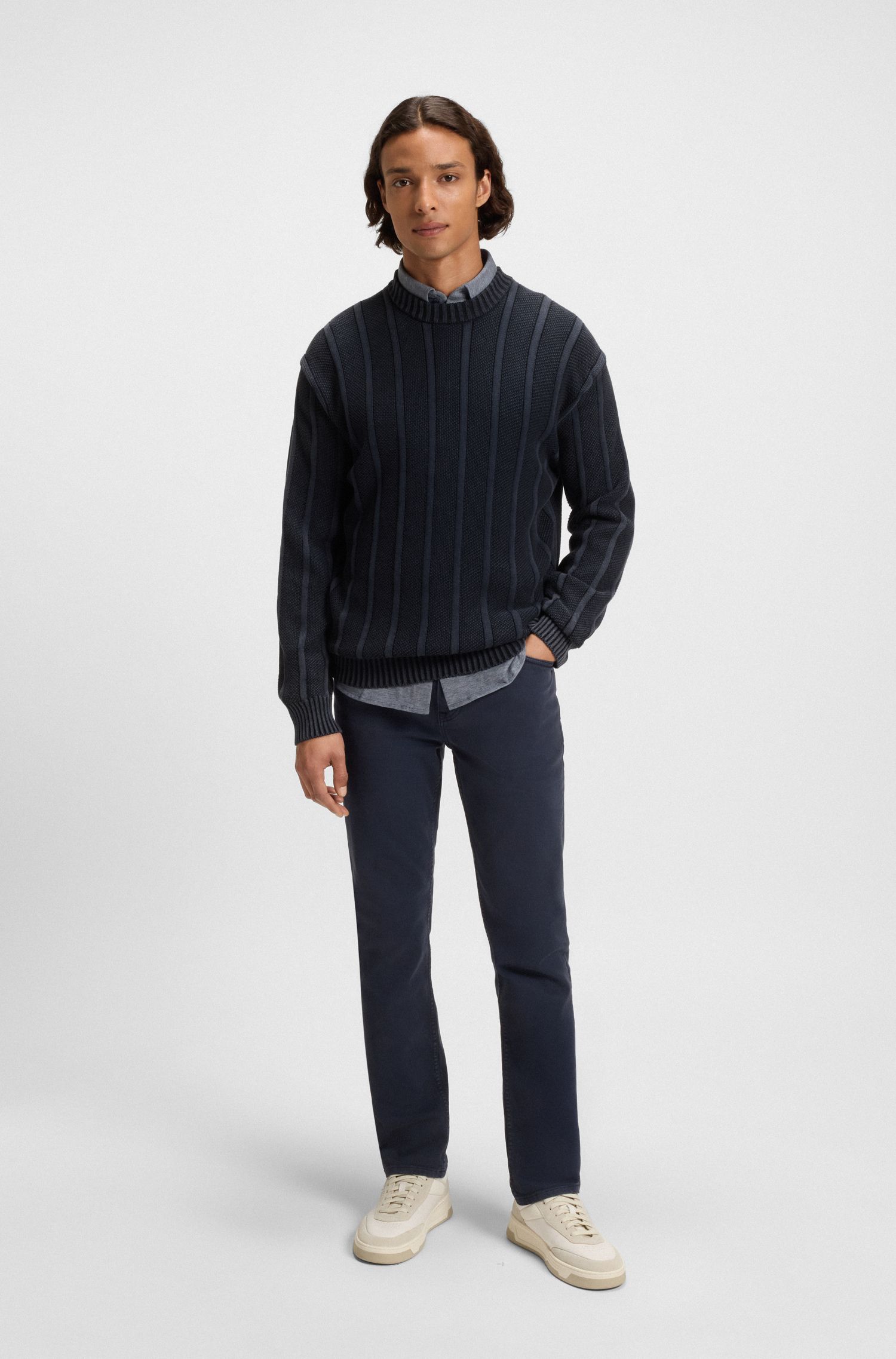 【BOSS博斯】罗纹和 Ricecorn 结构棉质毛衣