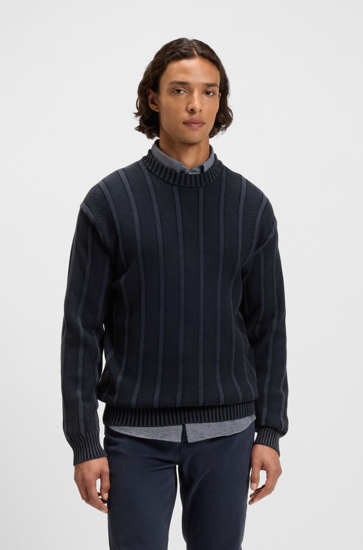 【BOSS博斯】罗纹和 Ricecorn 结构棉质毛衣