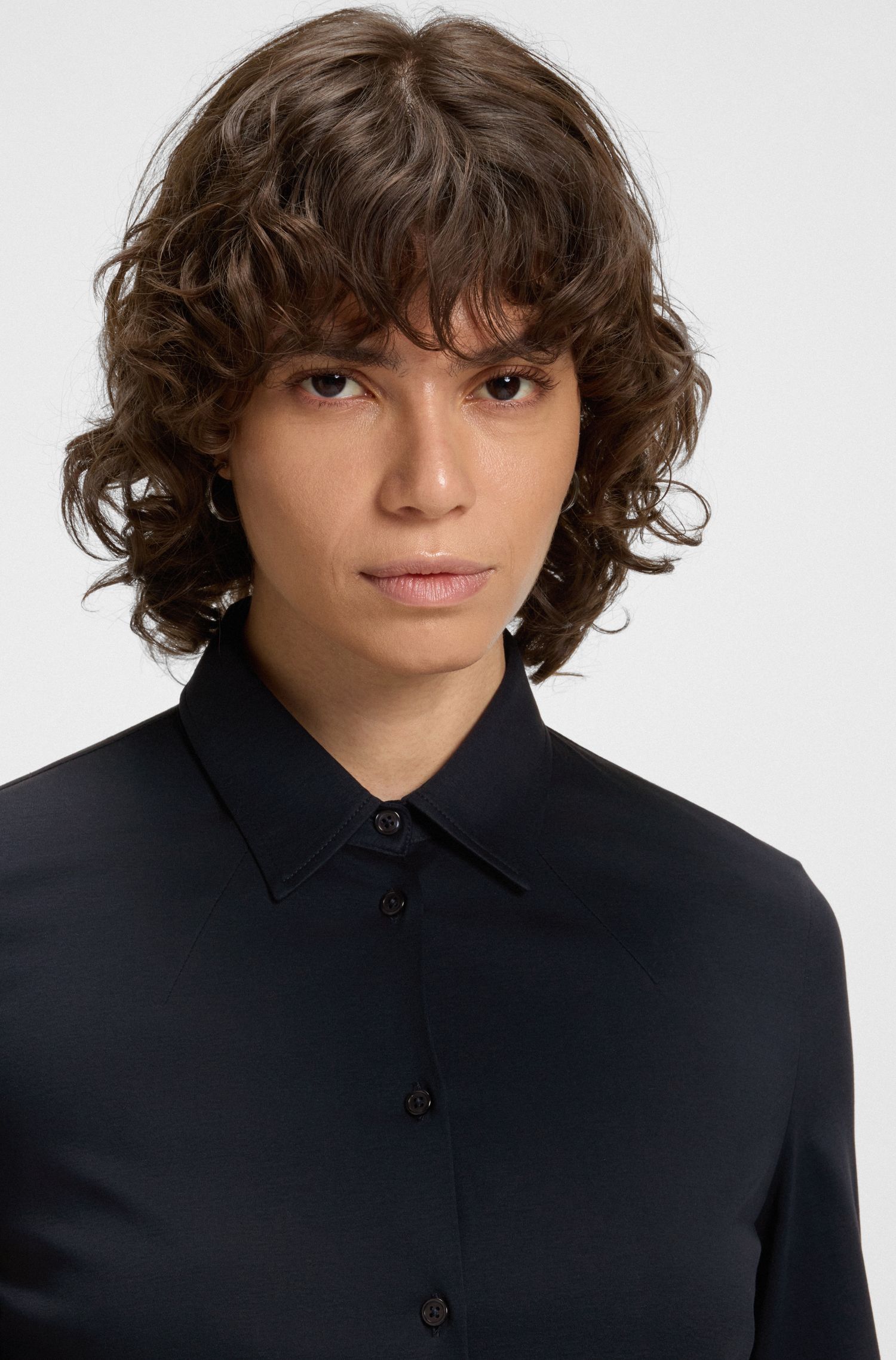 【BOSS博斯】棉质平纹单面针织布超修身女士衬衫