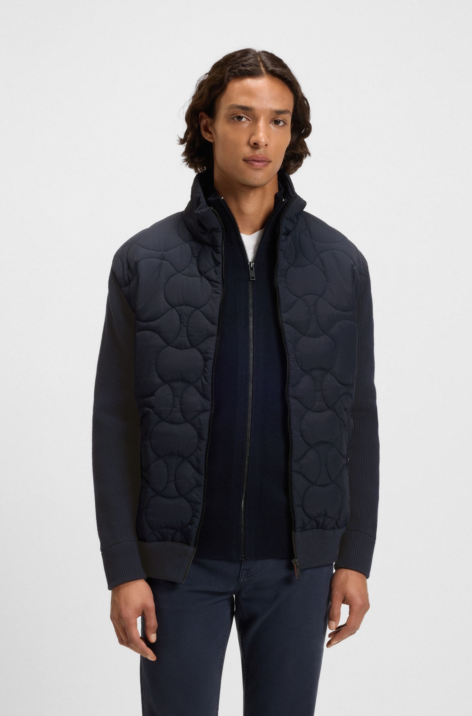 【BOSS博斯】棉质混纺衣袖和背面夹棉夹克