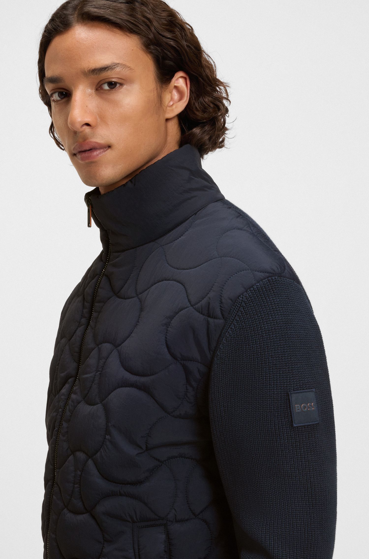 【BOSS博斯】棉质混纺衣袖和背面夹棉夹克