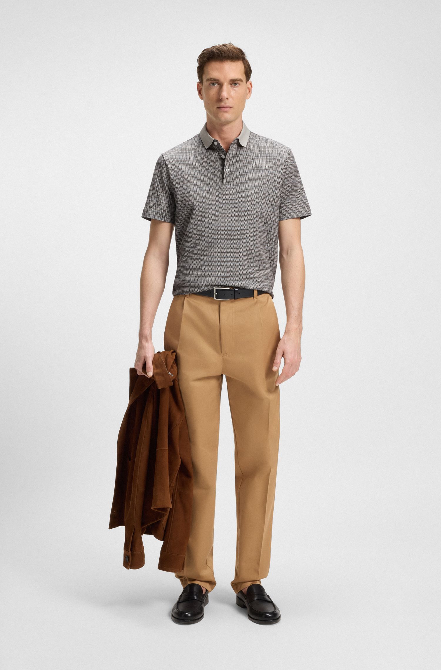 【BOSS博斯】网格图案丝光棉 Polo 衫