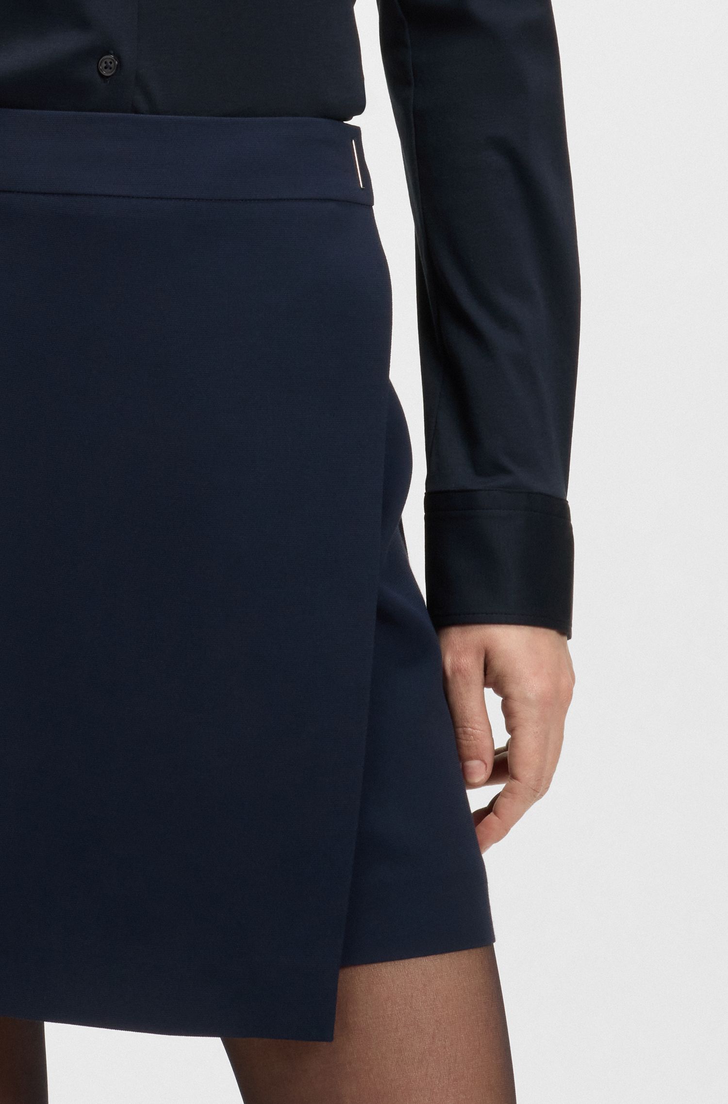 【BOSS博斯】棉质平纹单面针织布超修身女士衬衫