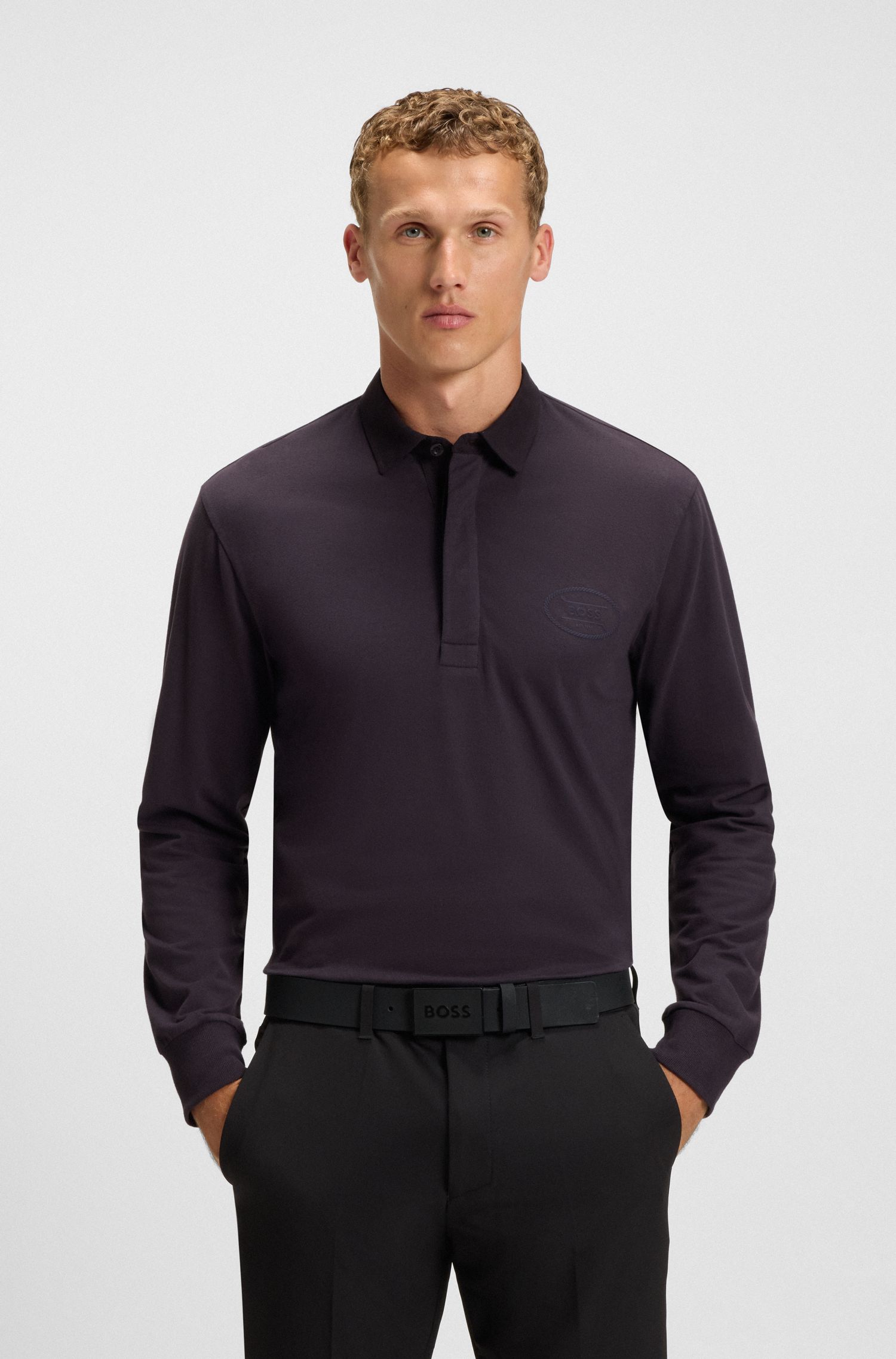 【BOSS博斯】徽标艺术图案弹力棉质 Polo 衫