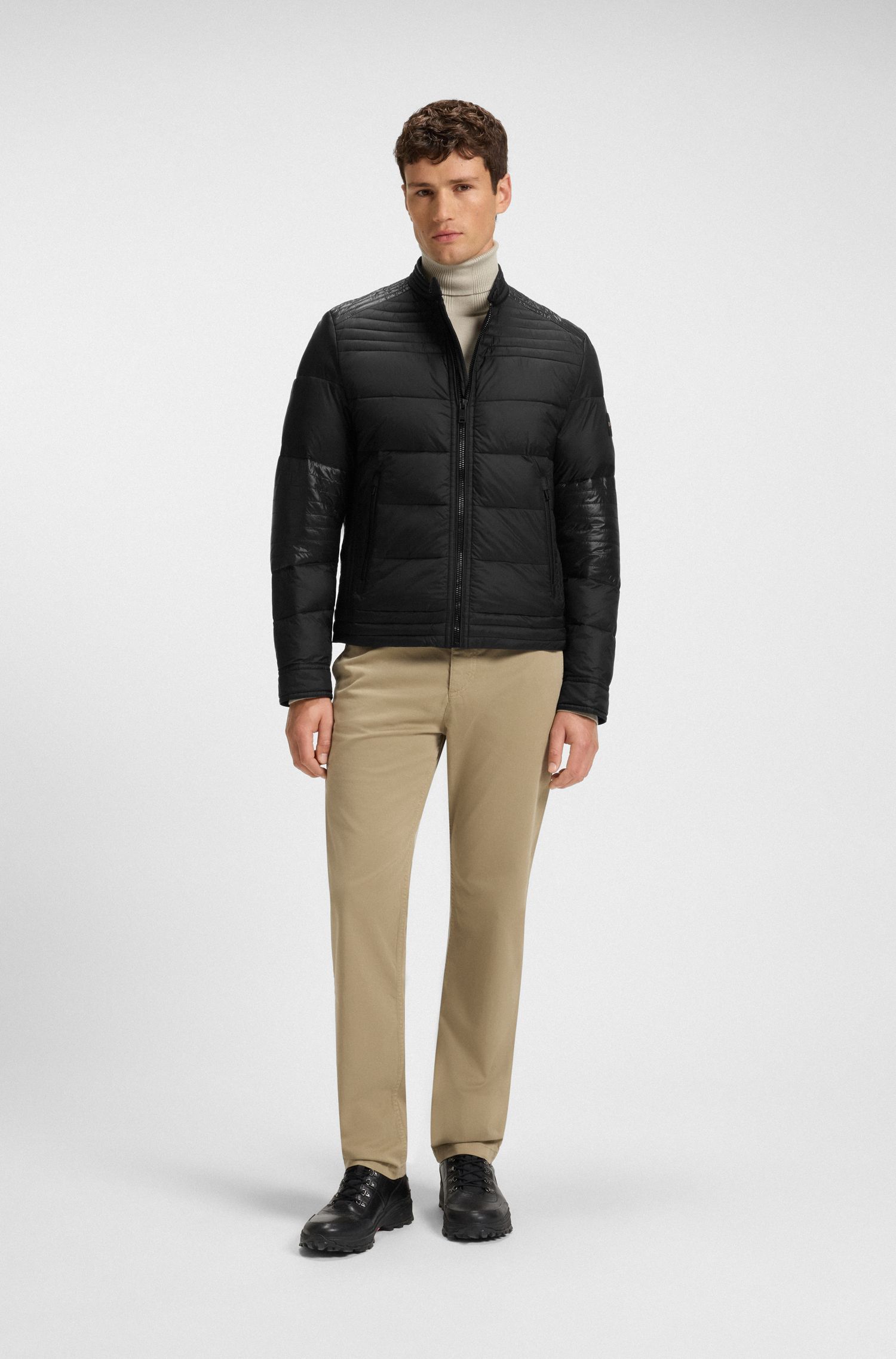 【BOSS博斯】混合绗缝机车风夹棉夹克