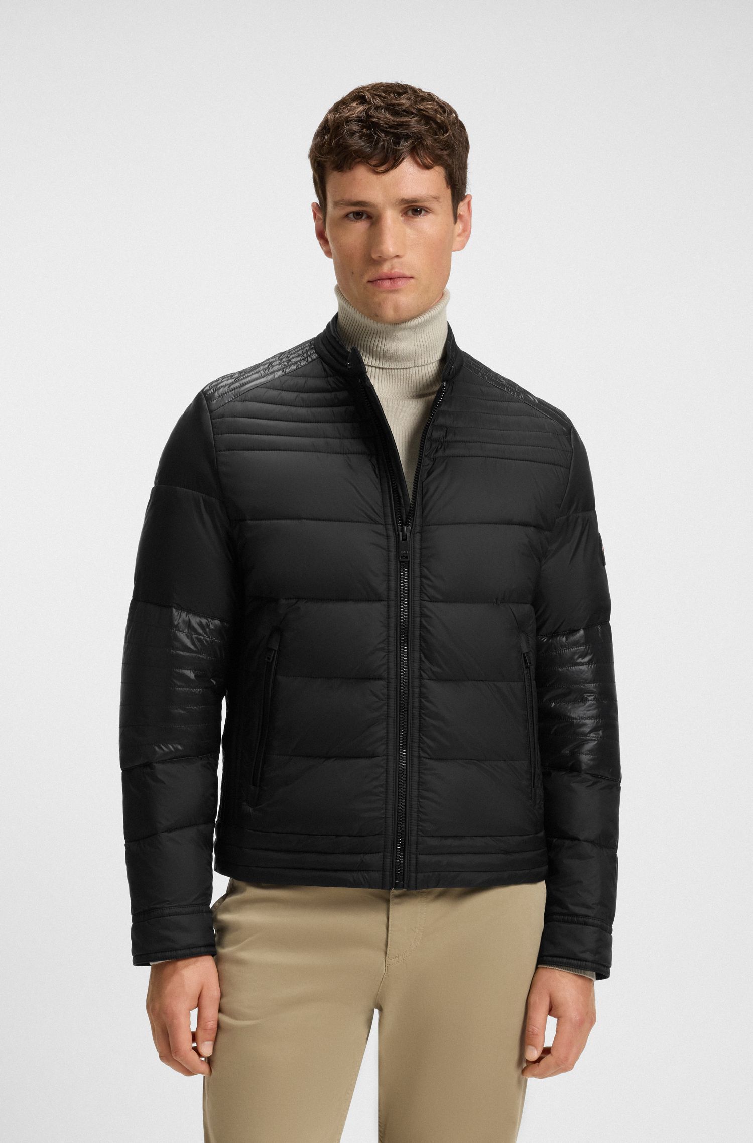 【BOSS博斯】混合绗缝机车风夹棉夹克