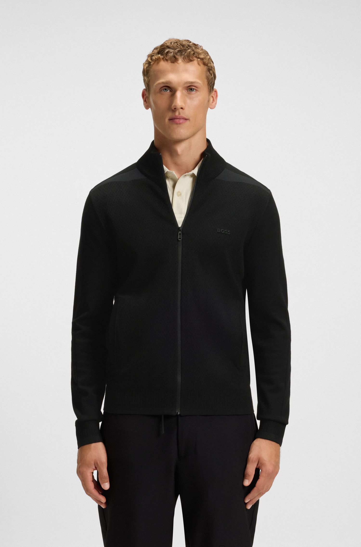 【BOSS博斯】正面纹理弹力面料针织开衫