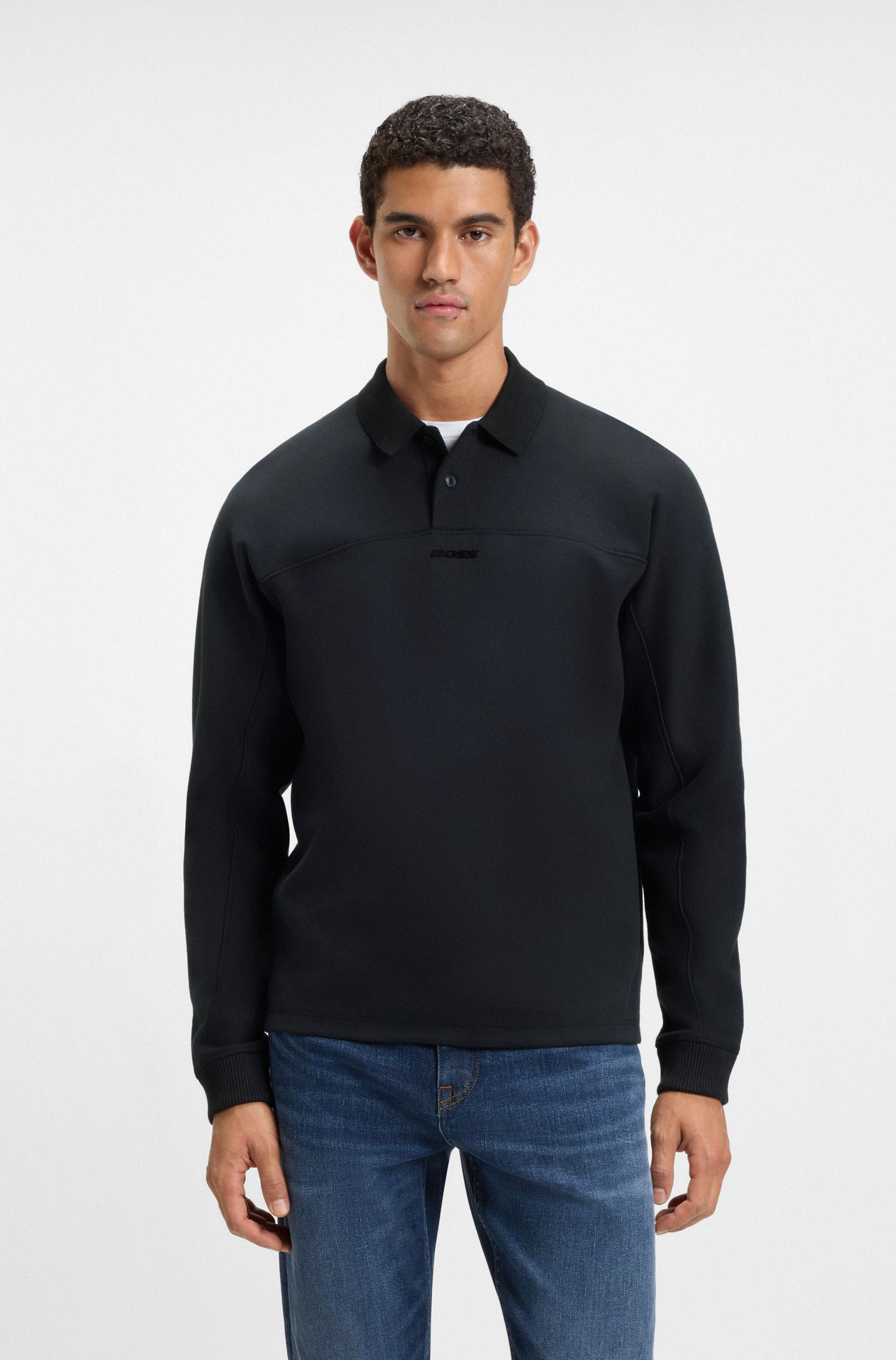 【BOSS博斯】徽标细节棉质混纺 Polo 衫