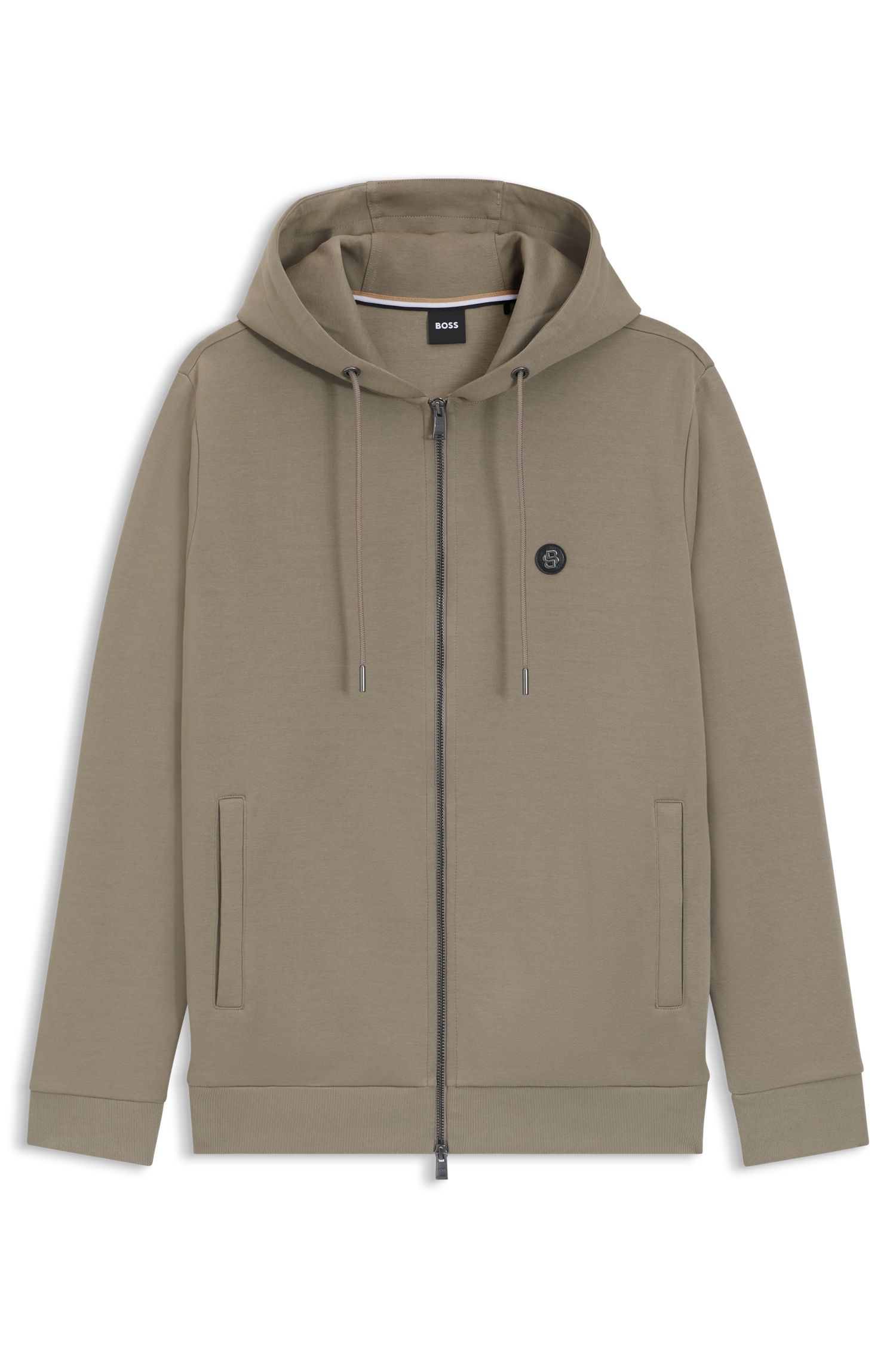 【BOSS博斯】双 B 造型交织字母棉质混纺拉链连帽衫