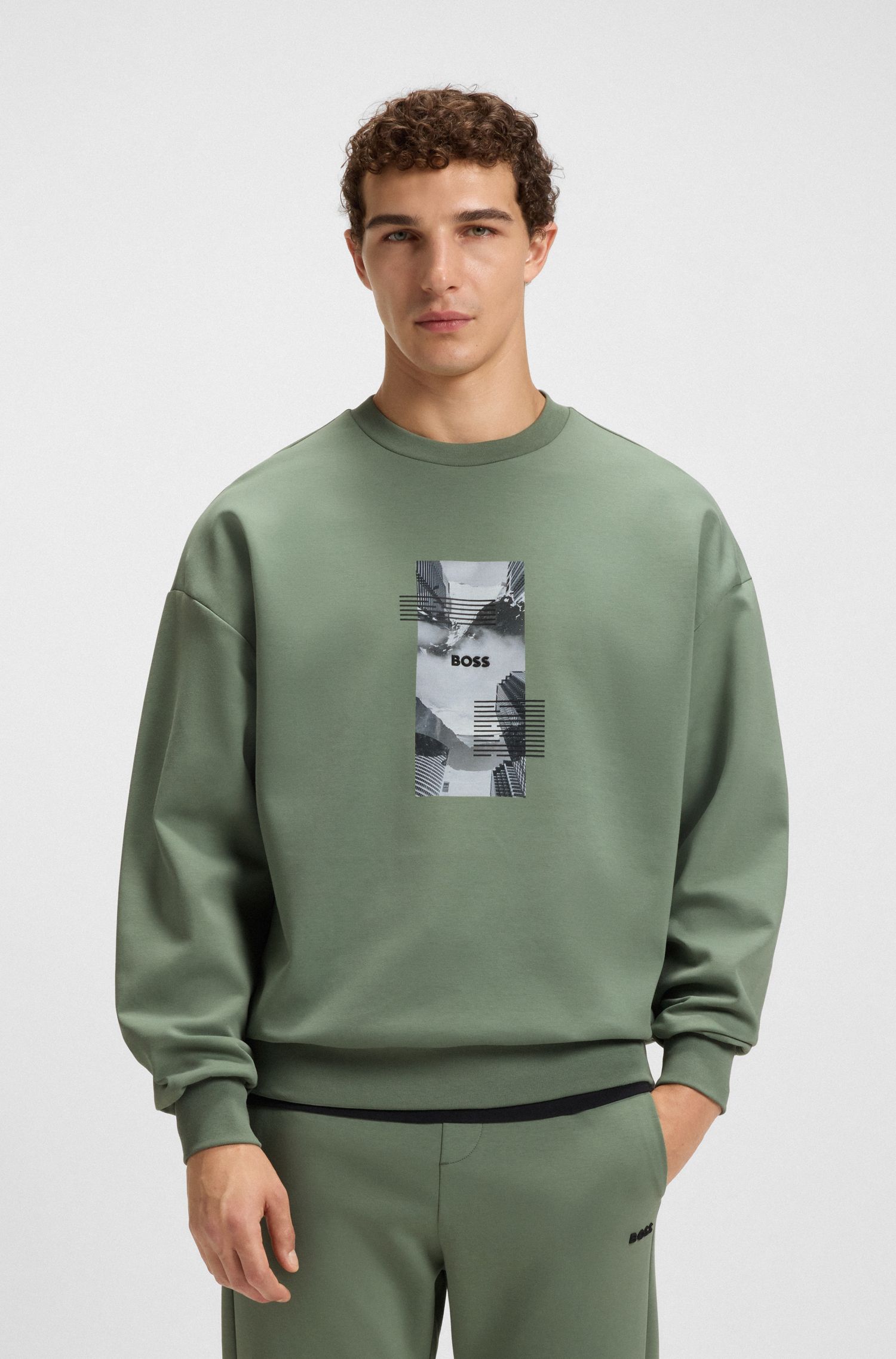 【BOSS博斯】照片印花棉质混纺宽大版型运动衫