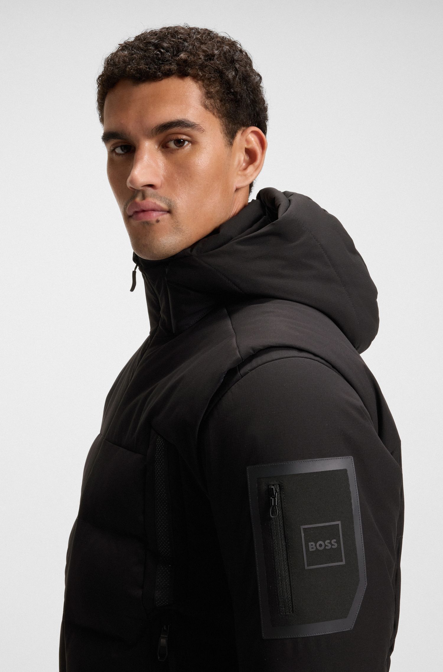 【BOSS博斯】可拆卸衣袖和风帽羽绒填充飞行员夹克