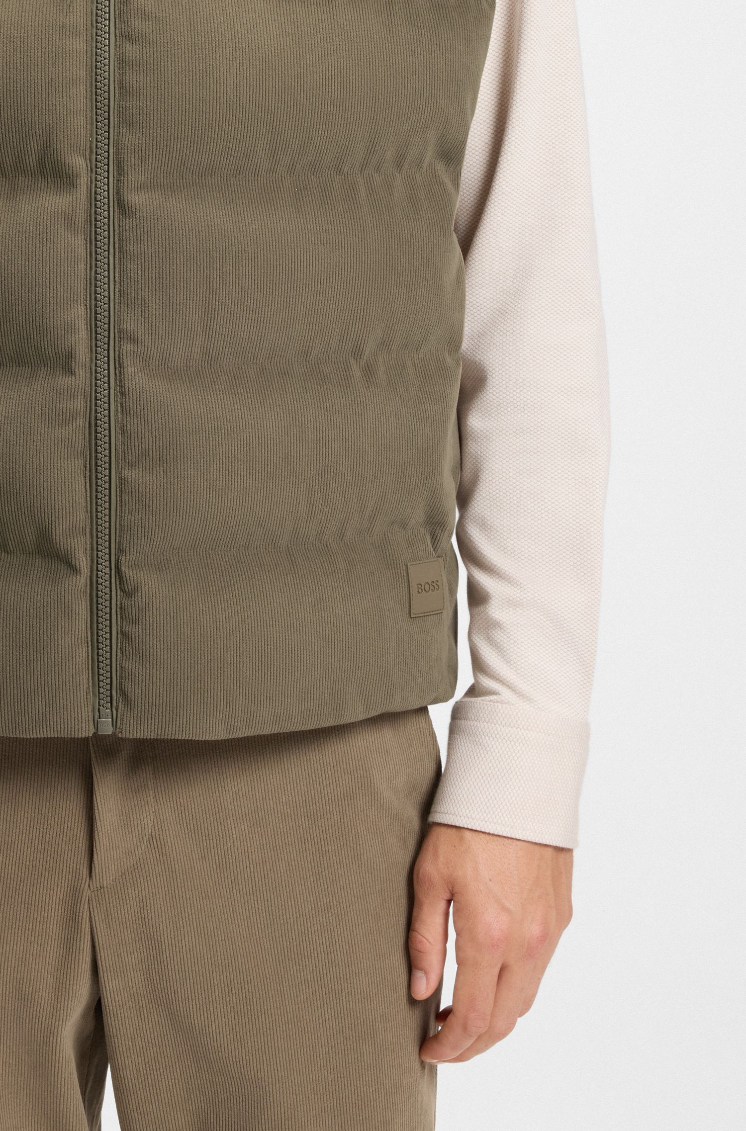 【BOSS博斯】灯芯绒镶片拉链马甲