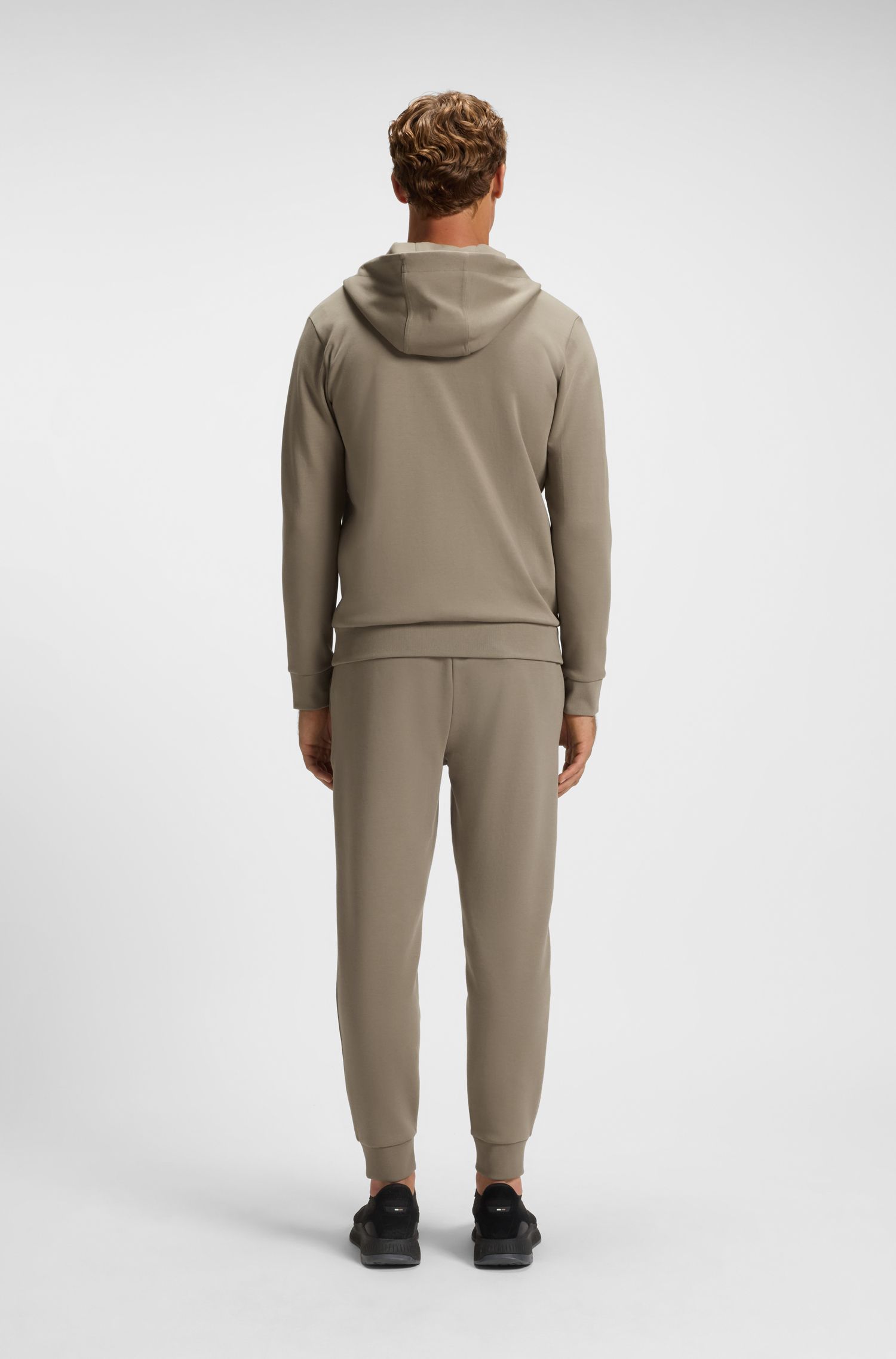 【BOSS博斯】双 B 造型交织字母棉质混纺拉链连帽衫