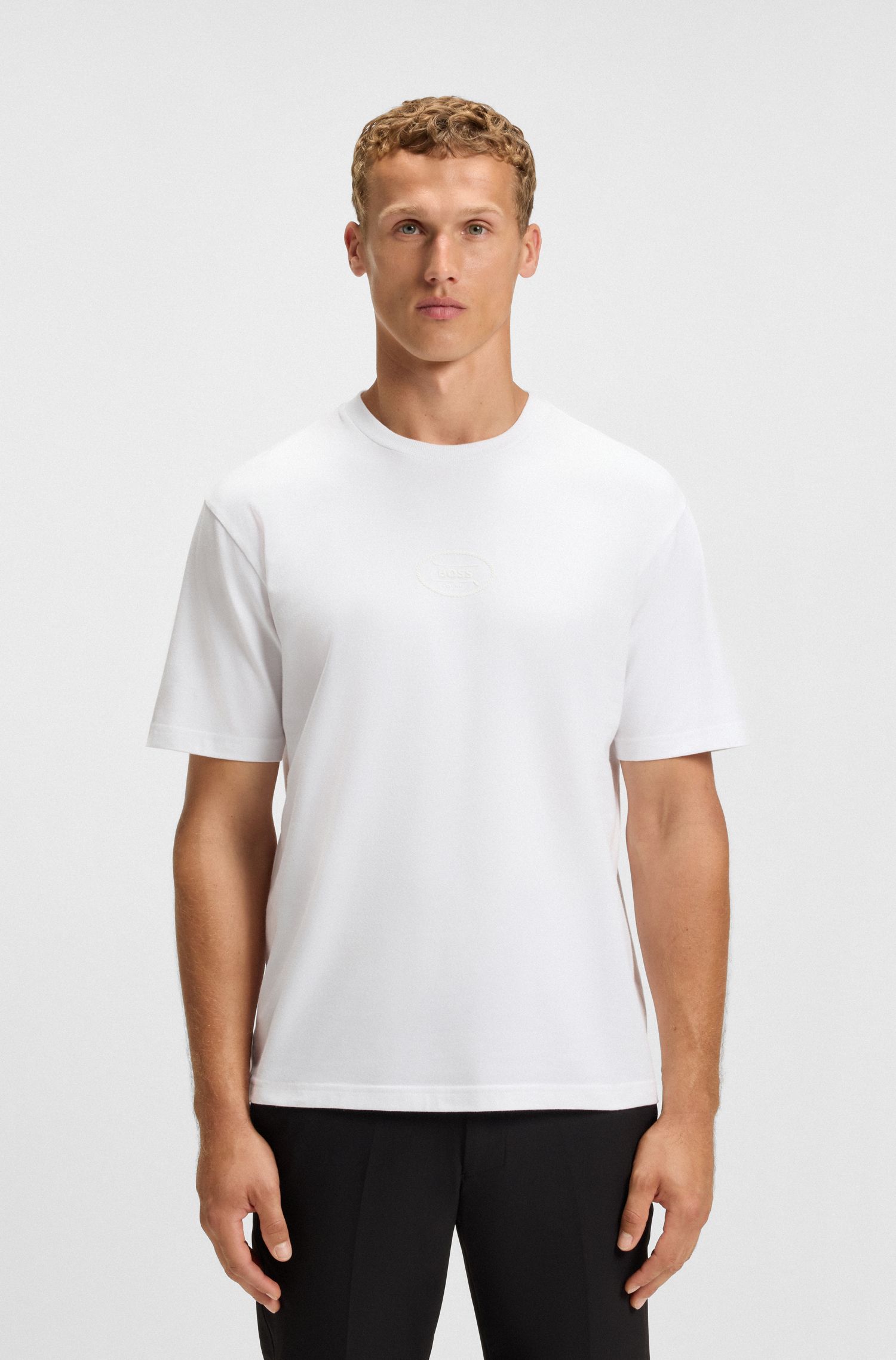 【BOSS博斯】同色系徽标艺术图案弹力棉 T 恤
