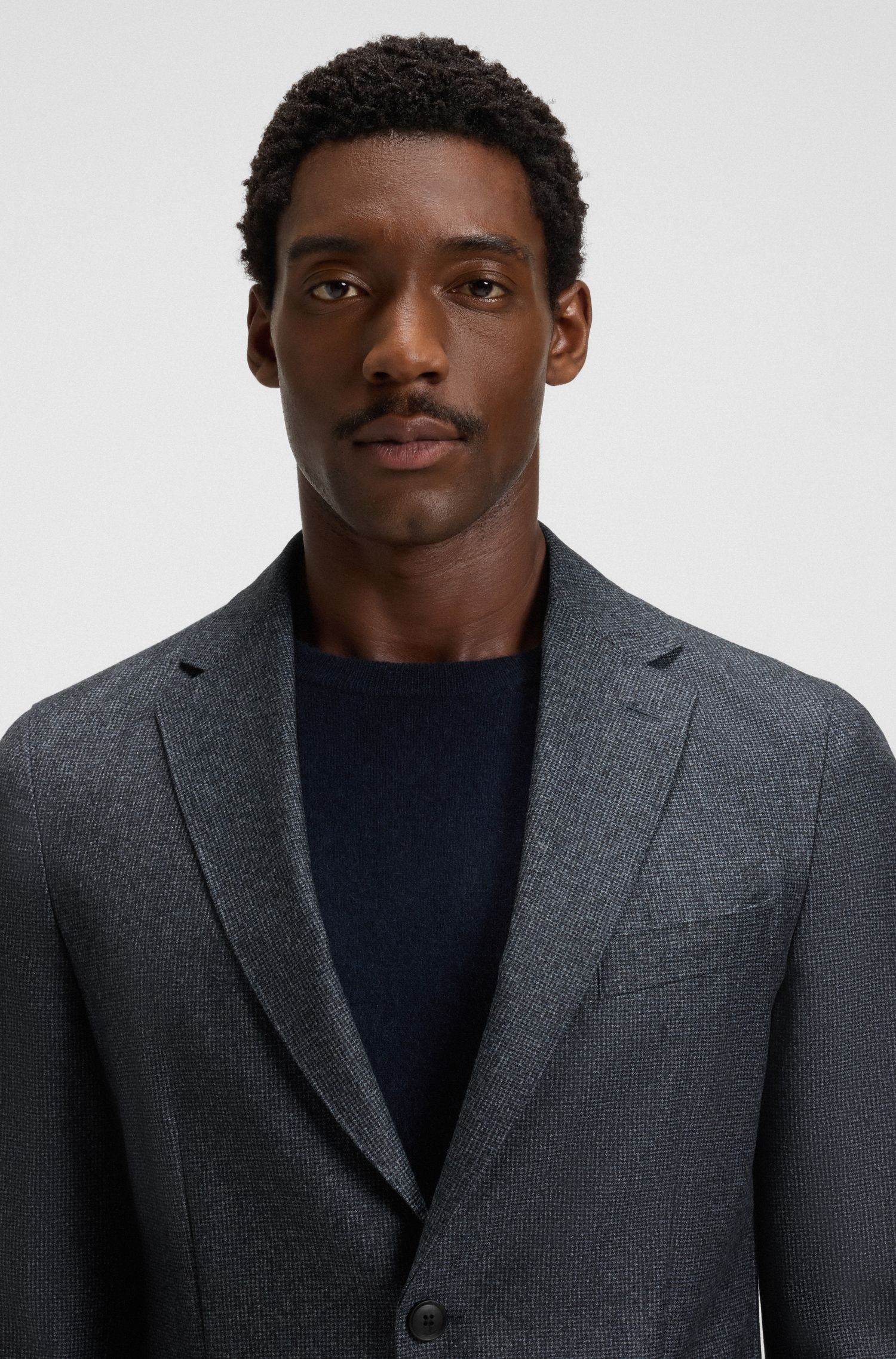 【BOSS博斯】微图案装饰羊毛修身西装外套