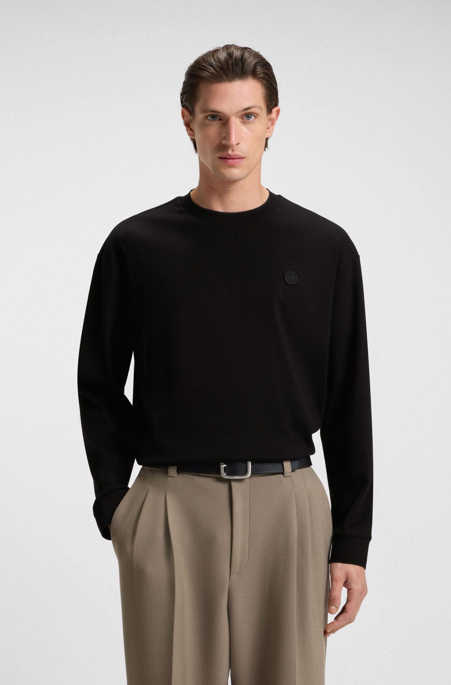 【BOSS博斯】双 B 造型交织字母装饰丝光棉质 T 恤