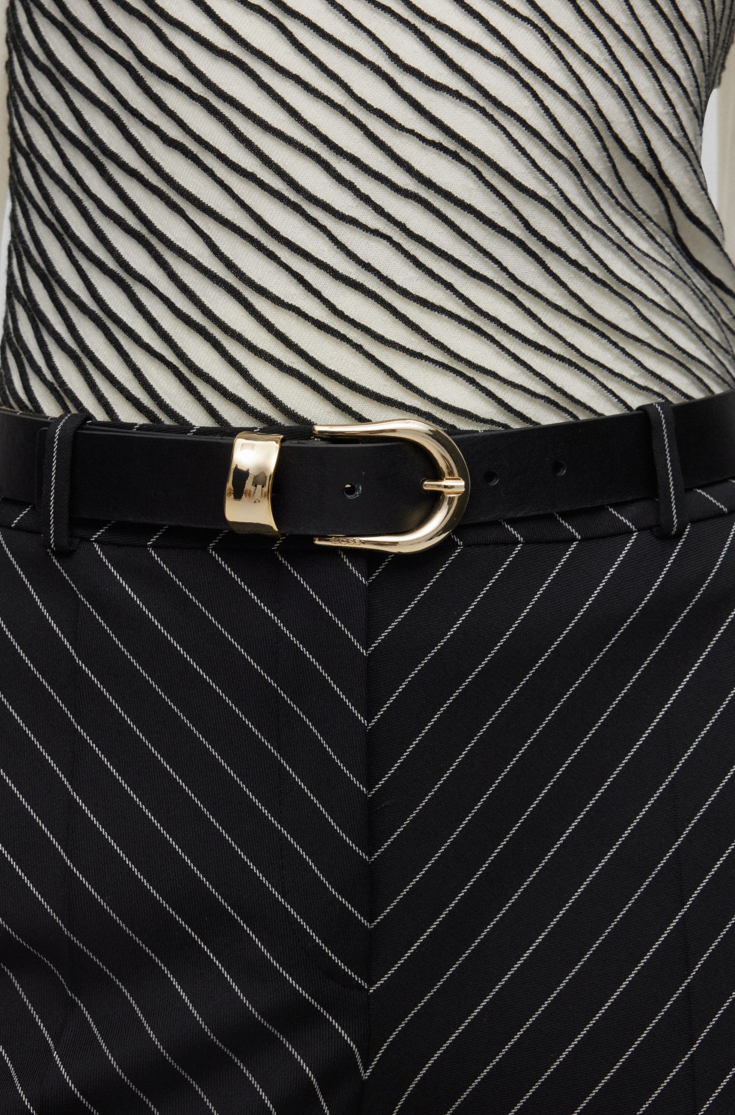 【BOSS博斯】金色搭扣和扣环意大利皮革腰带