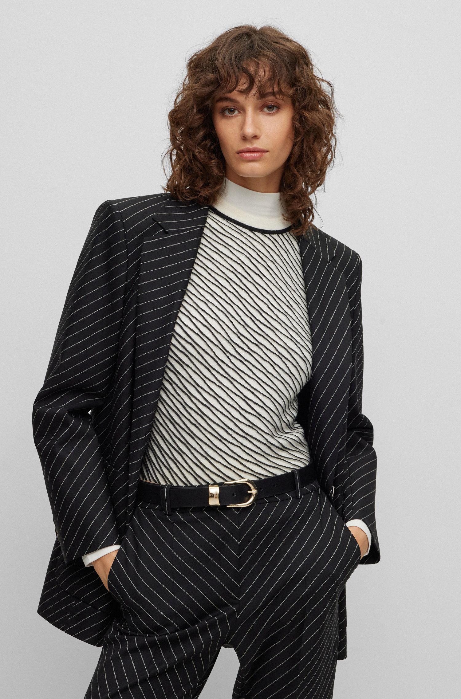 【BOSS博斯】金色搭扣和扣环意大利皮革腰带