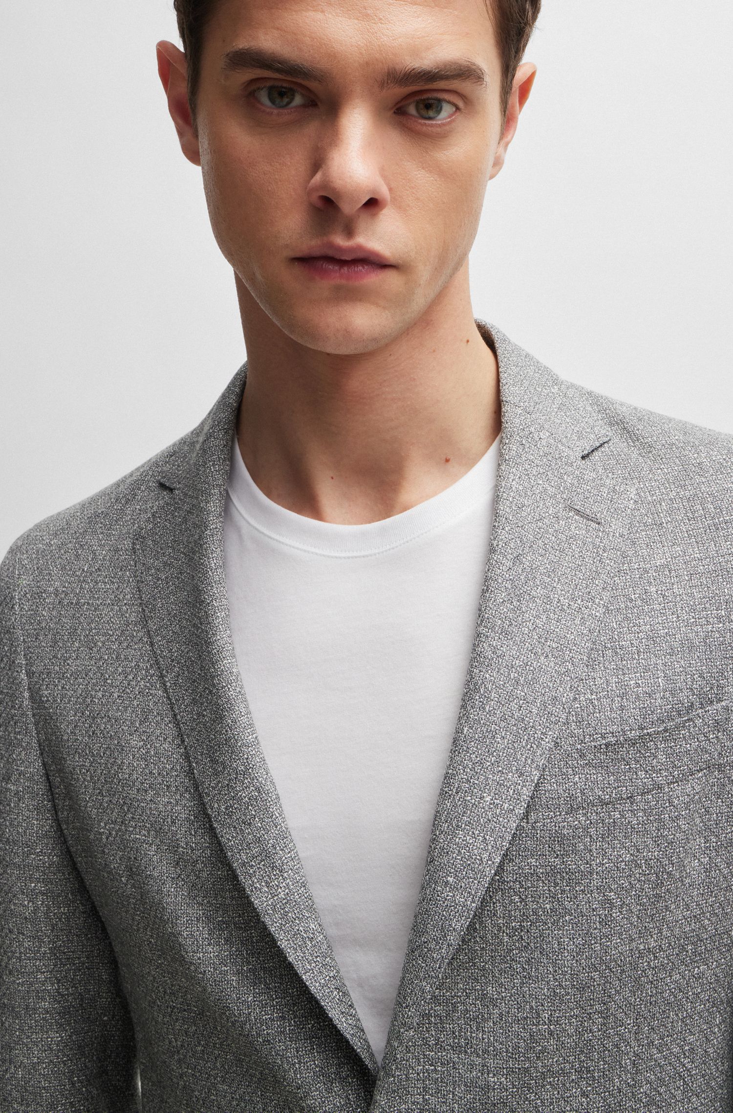 【BOSS博斯】图案式羊毛和亚麻修身夹克