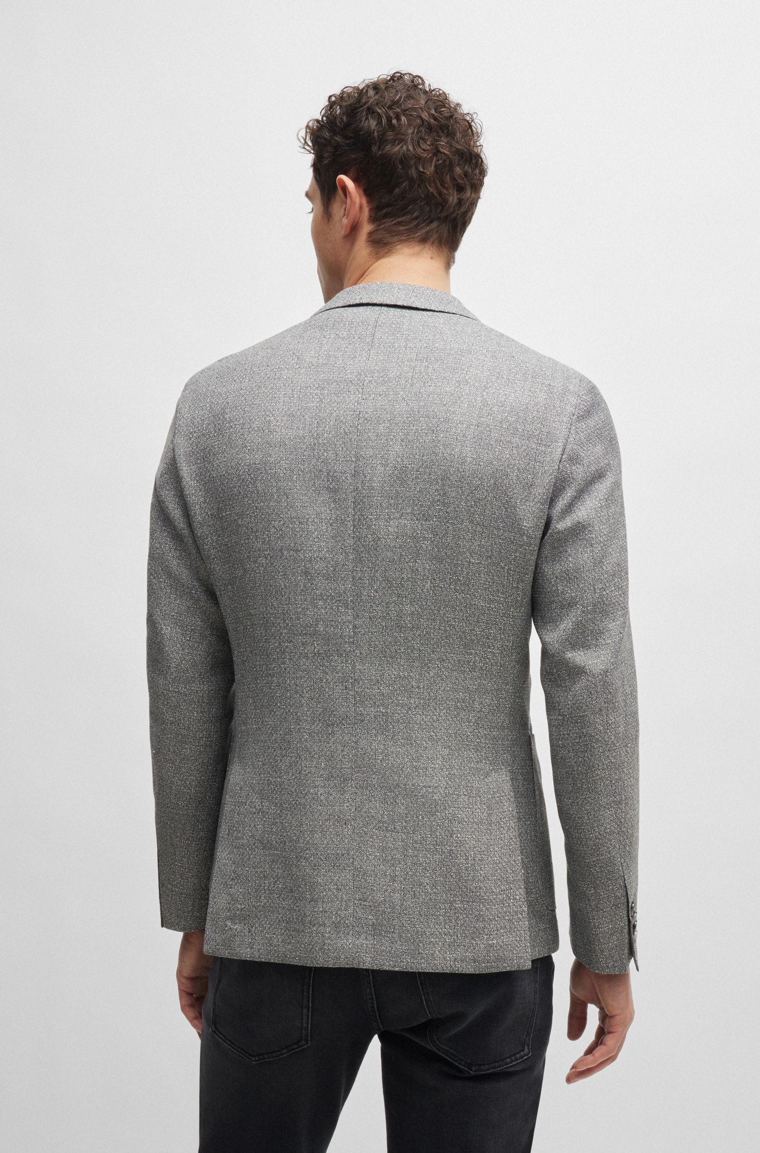 【BOSS博斯】图案式羊毛和亚麻修身夹克