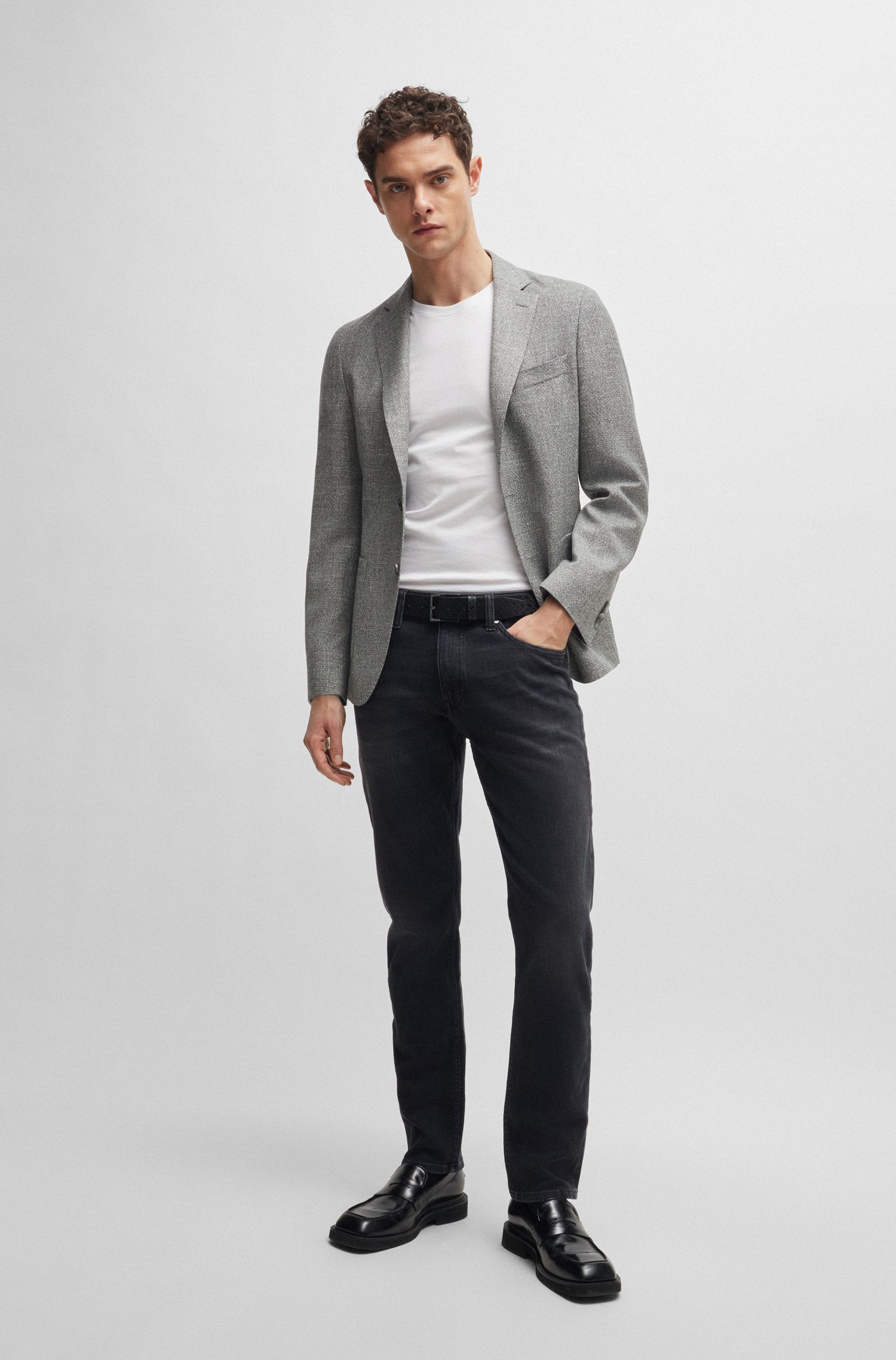 【BOSS博斯】图案式羊毛和亚麻修身夹克